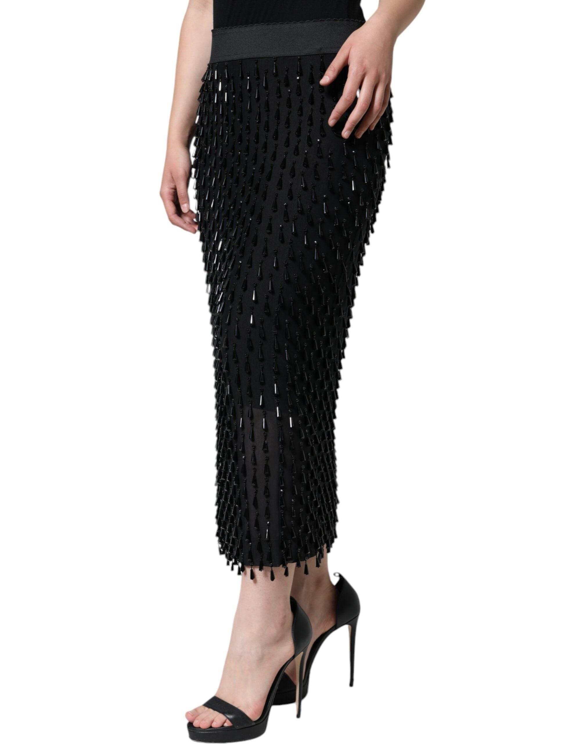 Dolce & Gabbana Black Embellished Pencil Cut Midi Skirt - Hilstor