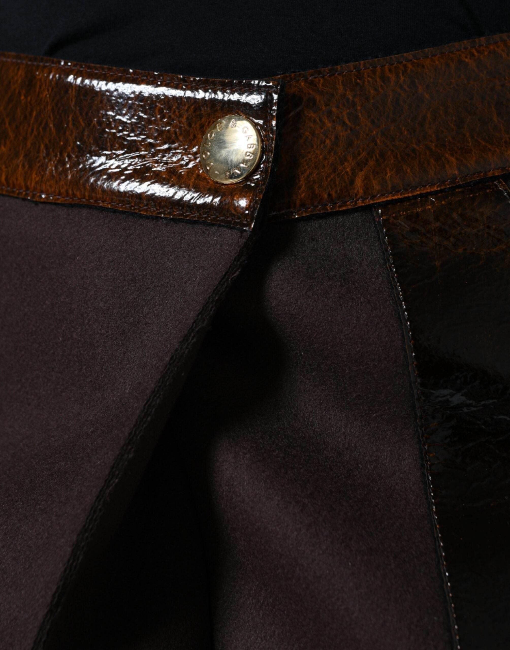 Dolce & Gabbana Brown Virgin Wool Mid Waist A-line Mini Skirt - Hilstor