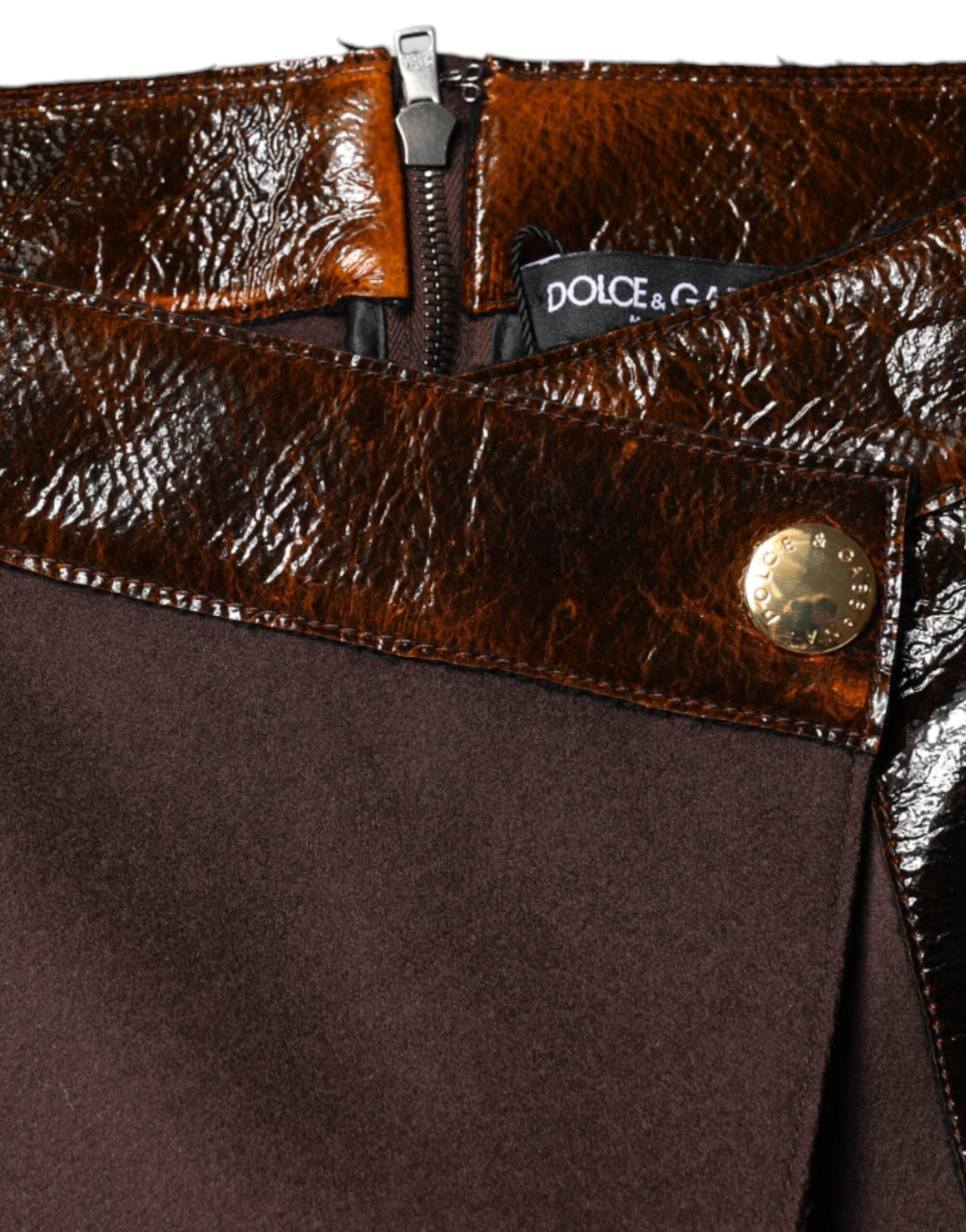 Dolce & Gabbana Brown Virgin Wool Mid Waist A-line Mini Skirt - Hilstor