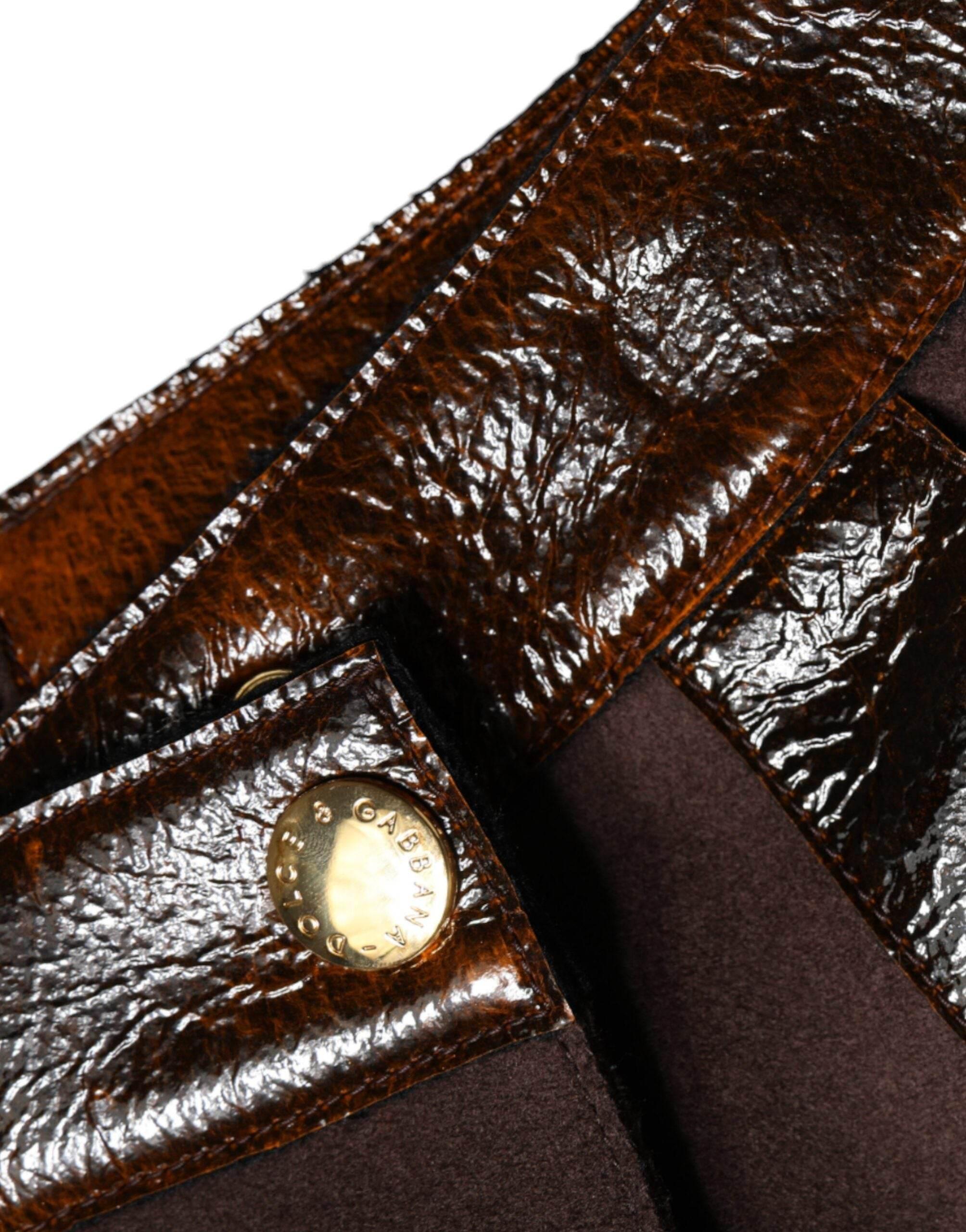 Dolce & Gabbana Brown Virgin Wool Mid Waist A-line Mini Skirt - Hilstor