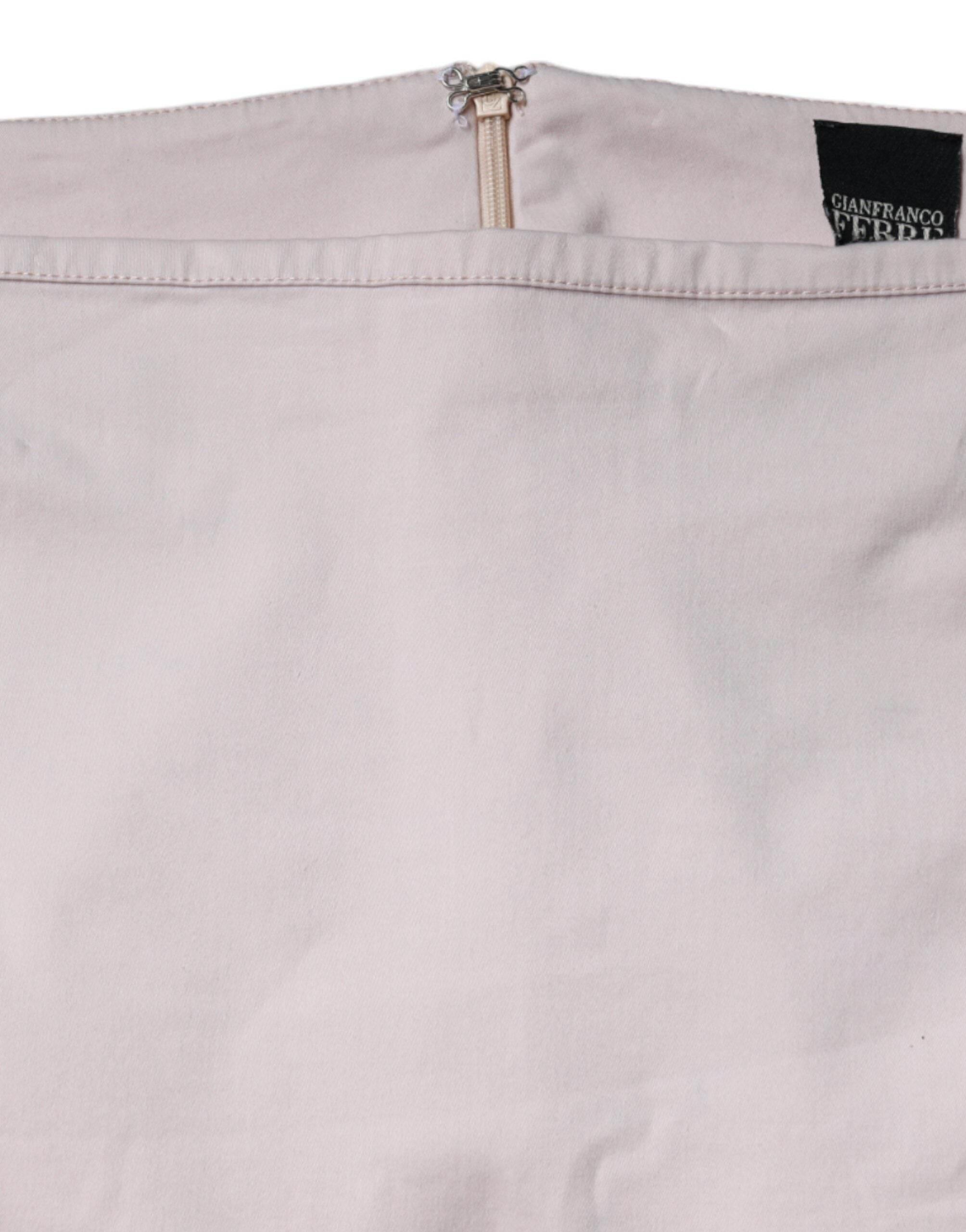GF Ferre Beige Cotton Stretch Mid Waist Pencil Cut Skirt - Hilstor