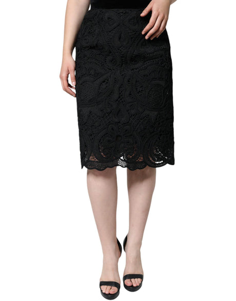 Dolce & Gabbana Black Floral Lace HighWaist Pencil Cut Skirt - Hilstor