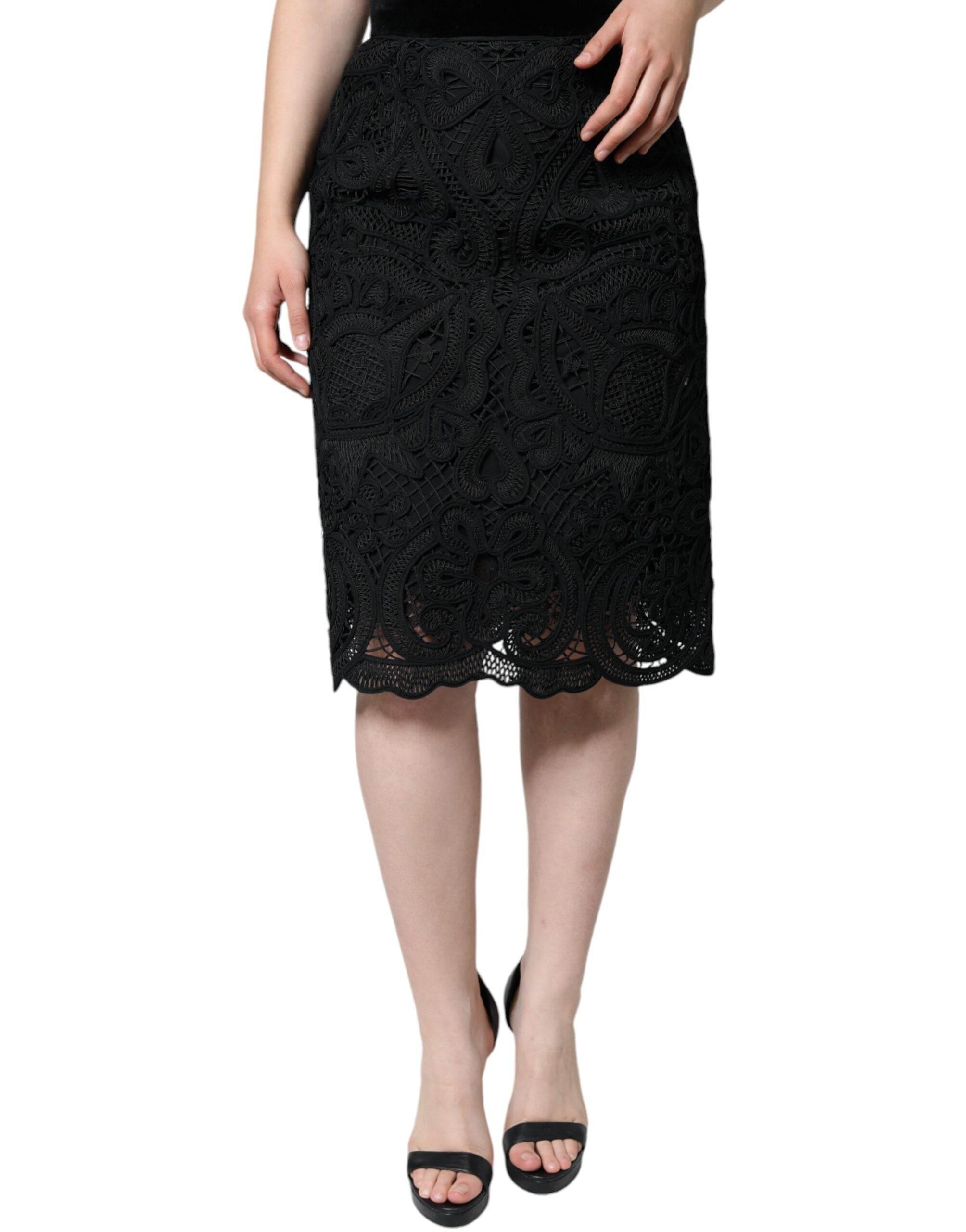 Dolce & Gabbana Black Floral Lace HighWaist Pencil Cut Skirt - Hilstor