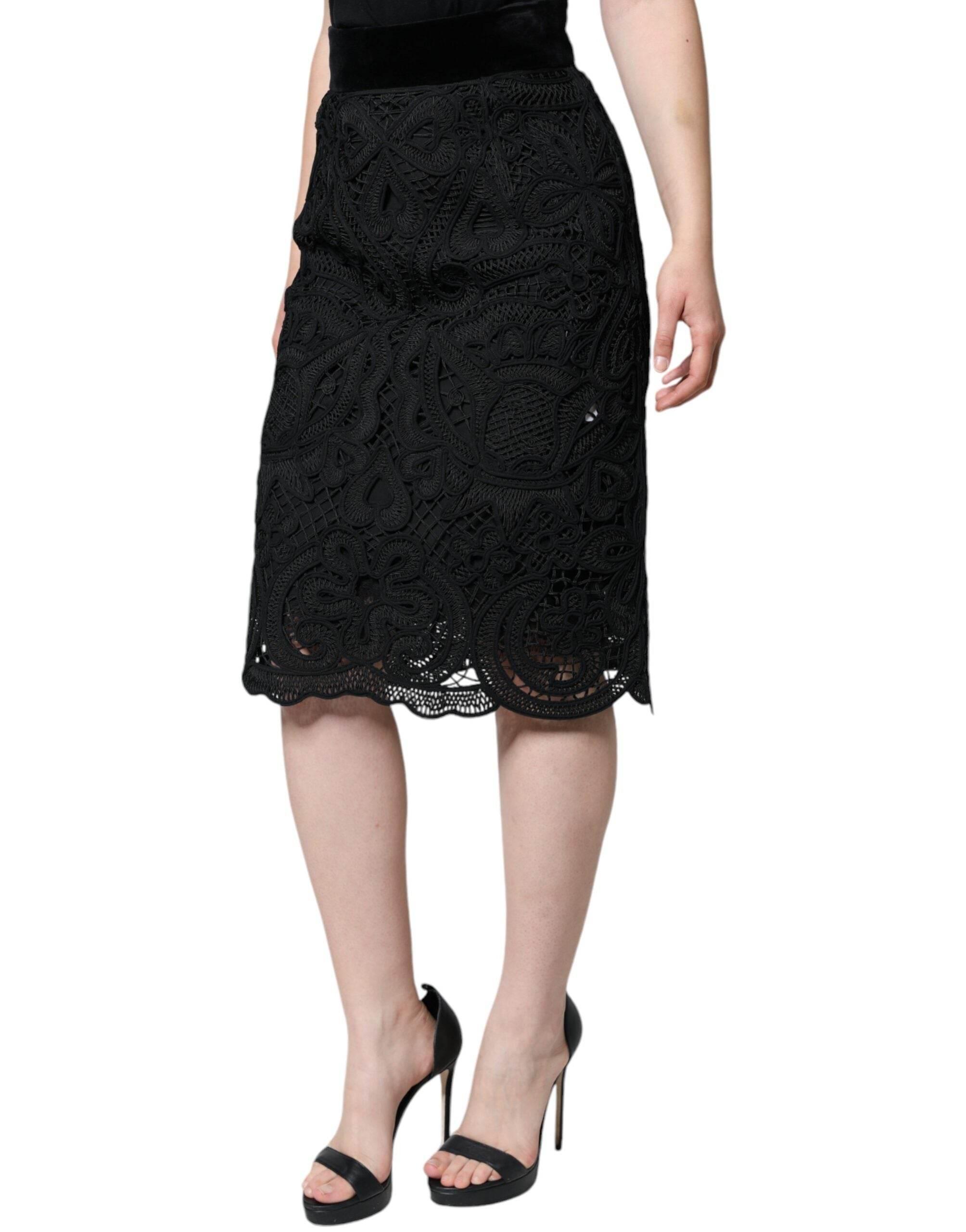 Dolce & Gabbana Black Floral Lace HighWaist Pencil Cut Skirt - Hilstor