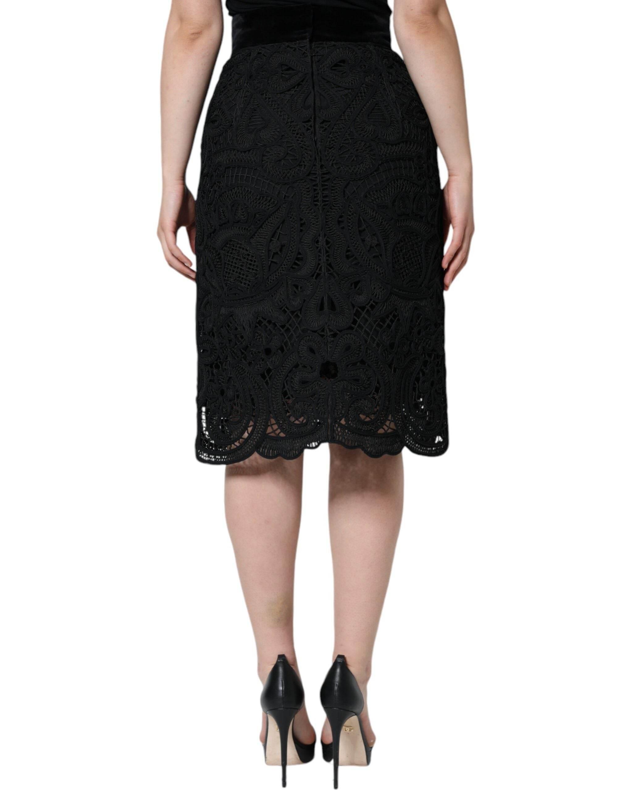 Dolce & Gabbana Black Floral Lace HighWaist Pencil Cut Skirt - Hilstor