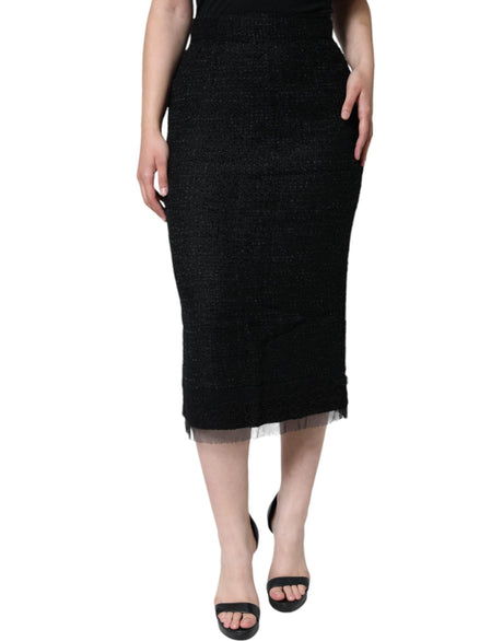 Dolce & Gabbana Black Virgin Wool Pencil Cut Midi Skirt - Hilstor