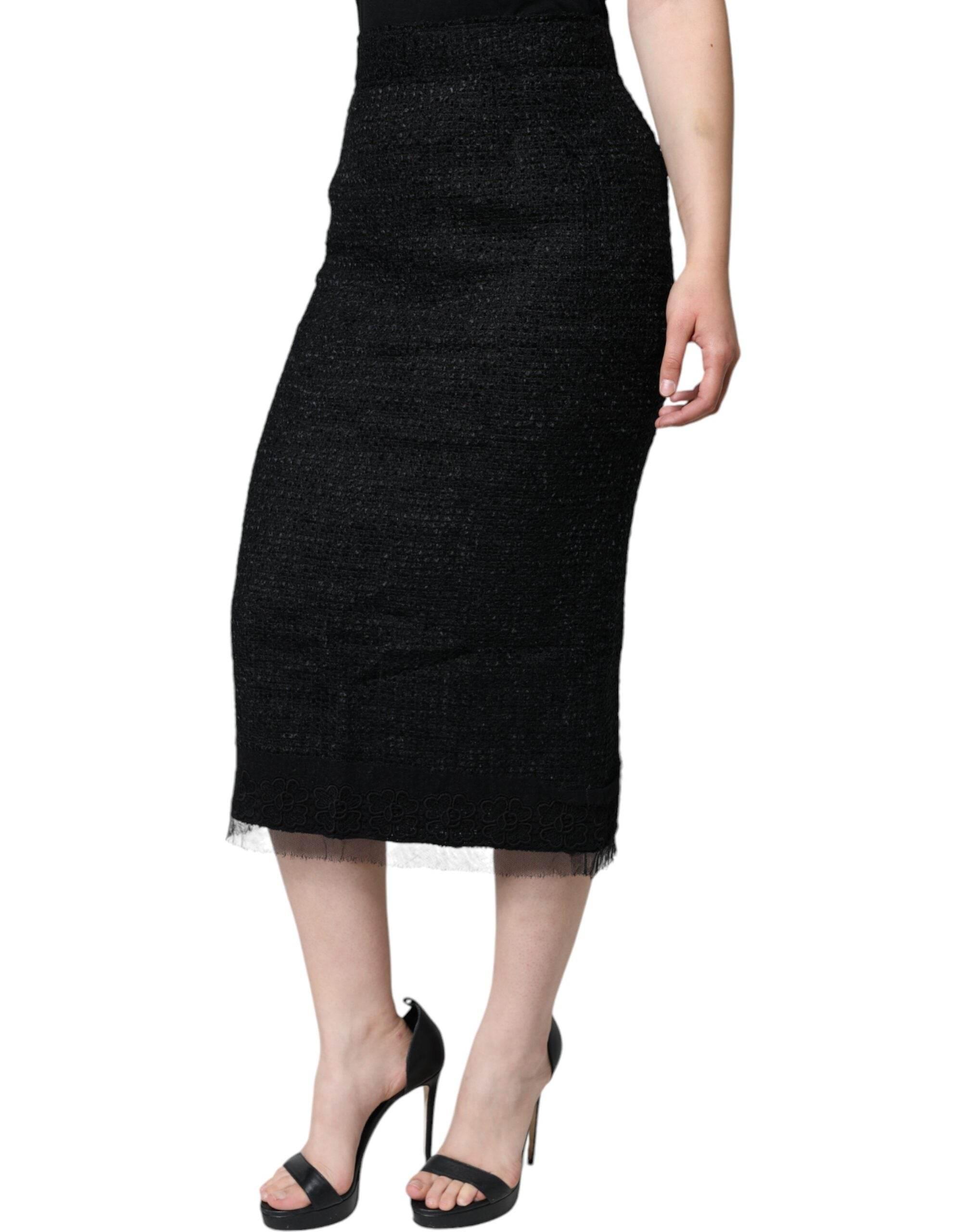 Dolce & Gabbana Black Virgin Wool Pencil Cut Midi Skirt - Hilstor