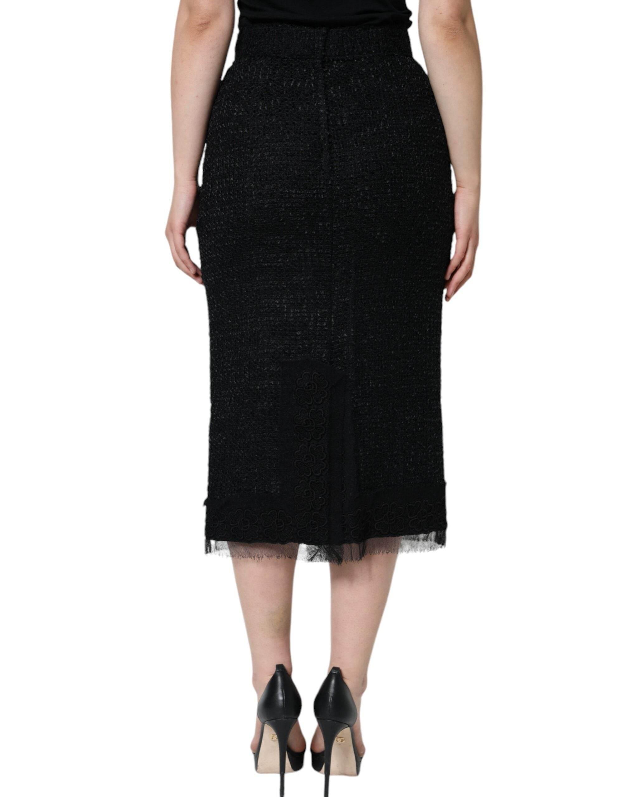 Dolce & Gabbana Black Virgin Wool Pencil Cut Midi Skirt - Hilstor