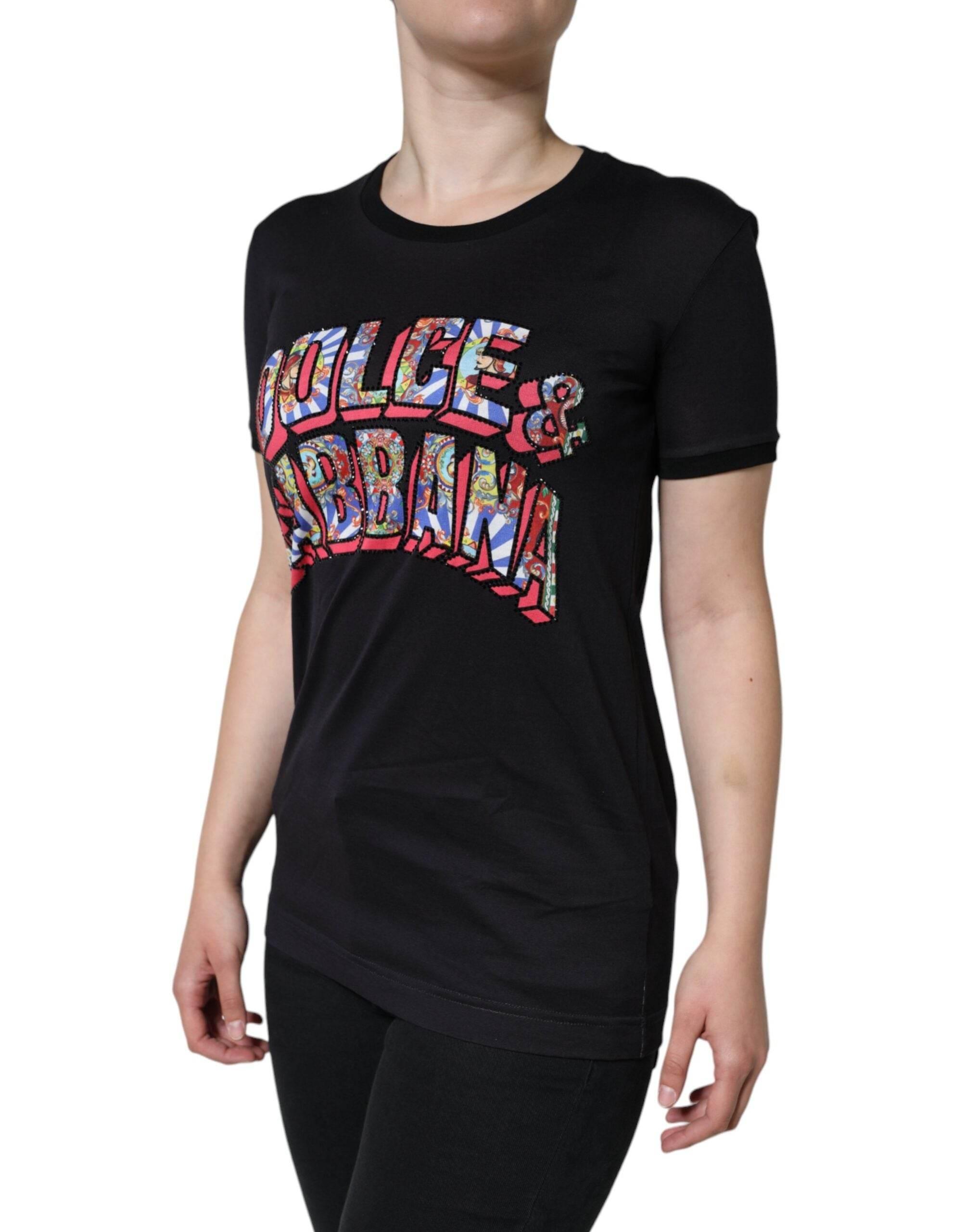 Dolce & Gabbana Black Cotton Logo Print Round Neck T-shirt - Hilstor