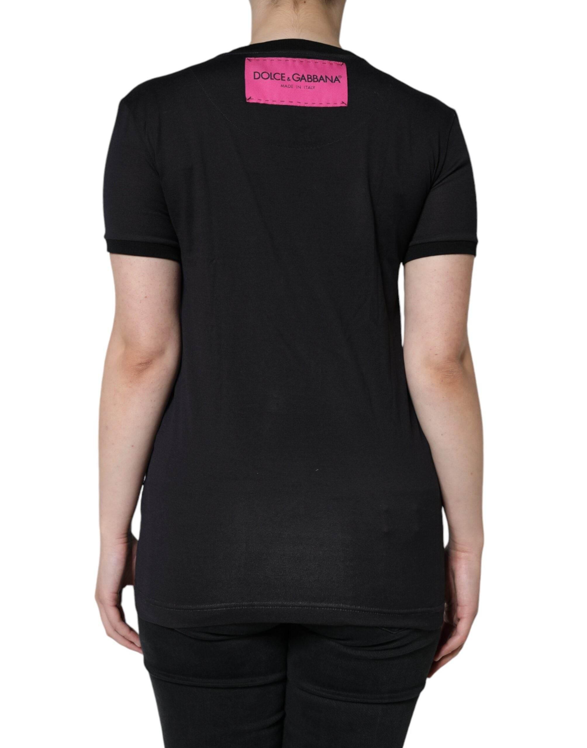 Dolce & Gabbana Black Cotton Logo Print Round Neck T-shirt - Hilstor