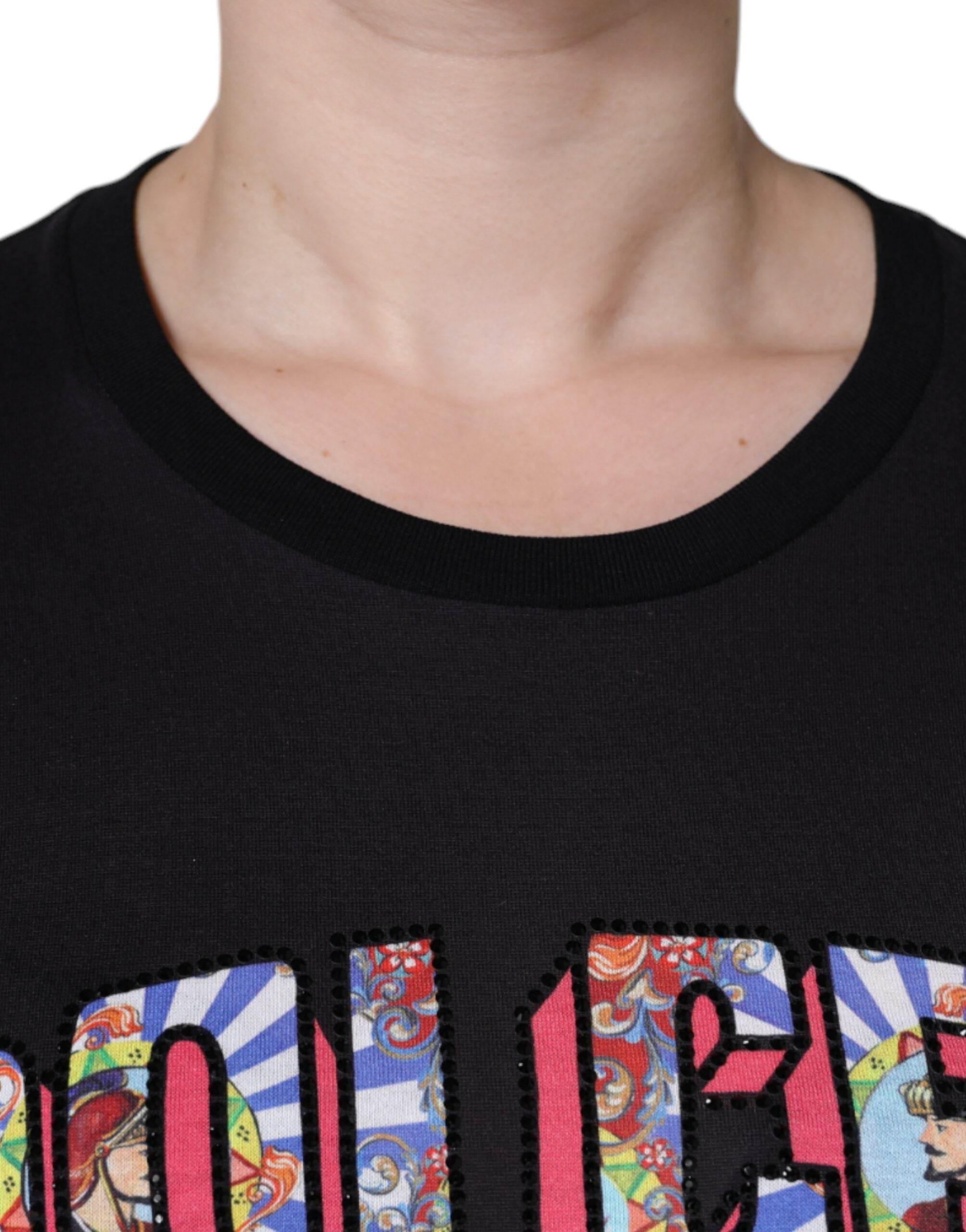 Dolce & Gabbana Black Cotton Logo Print Round Neck T-shirt - Hilstor