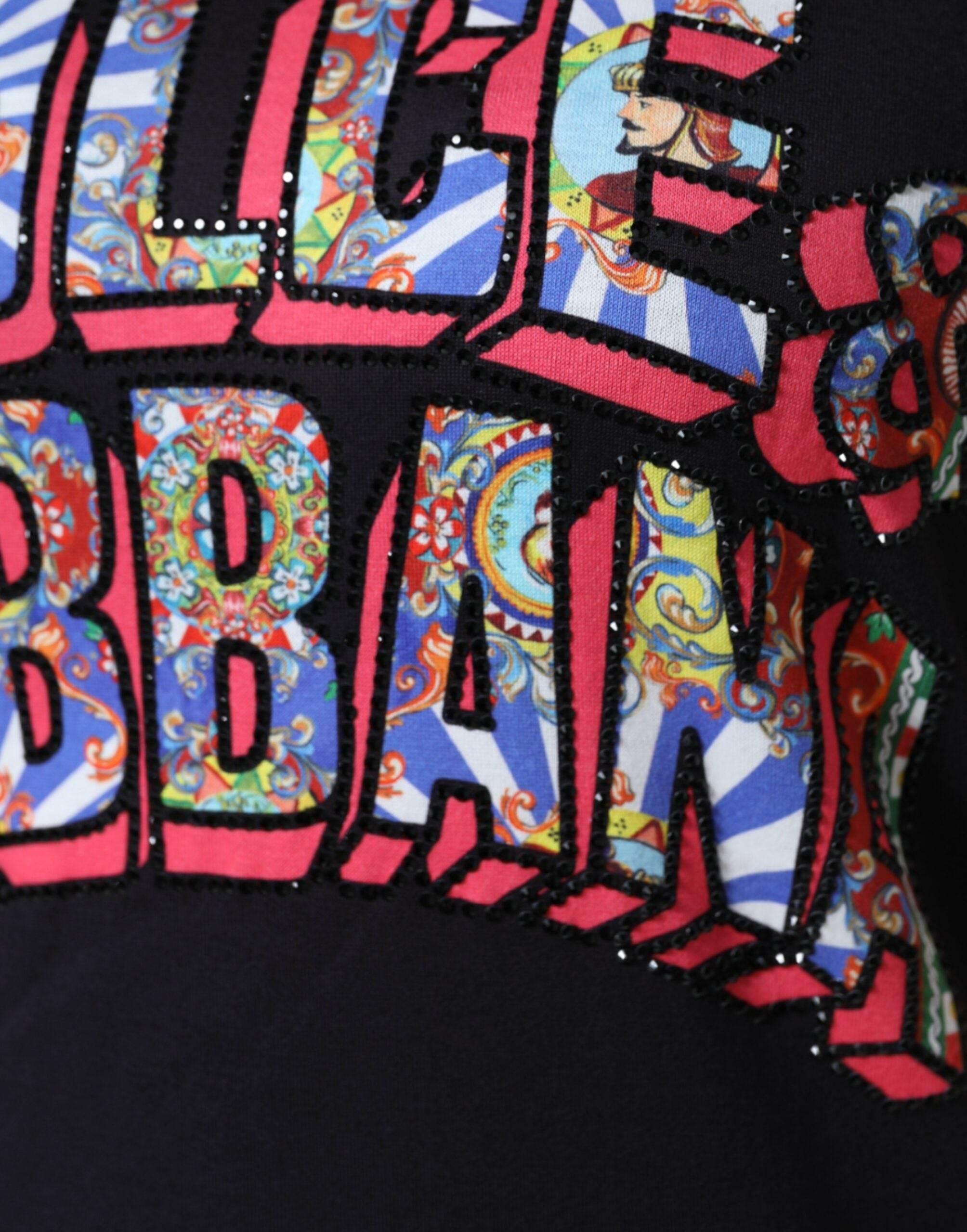 Dolce & Gabbana Black Cotton Logo Print Round Neck T-shirt - Hilstor