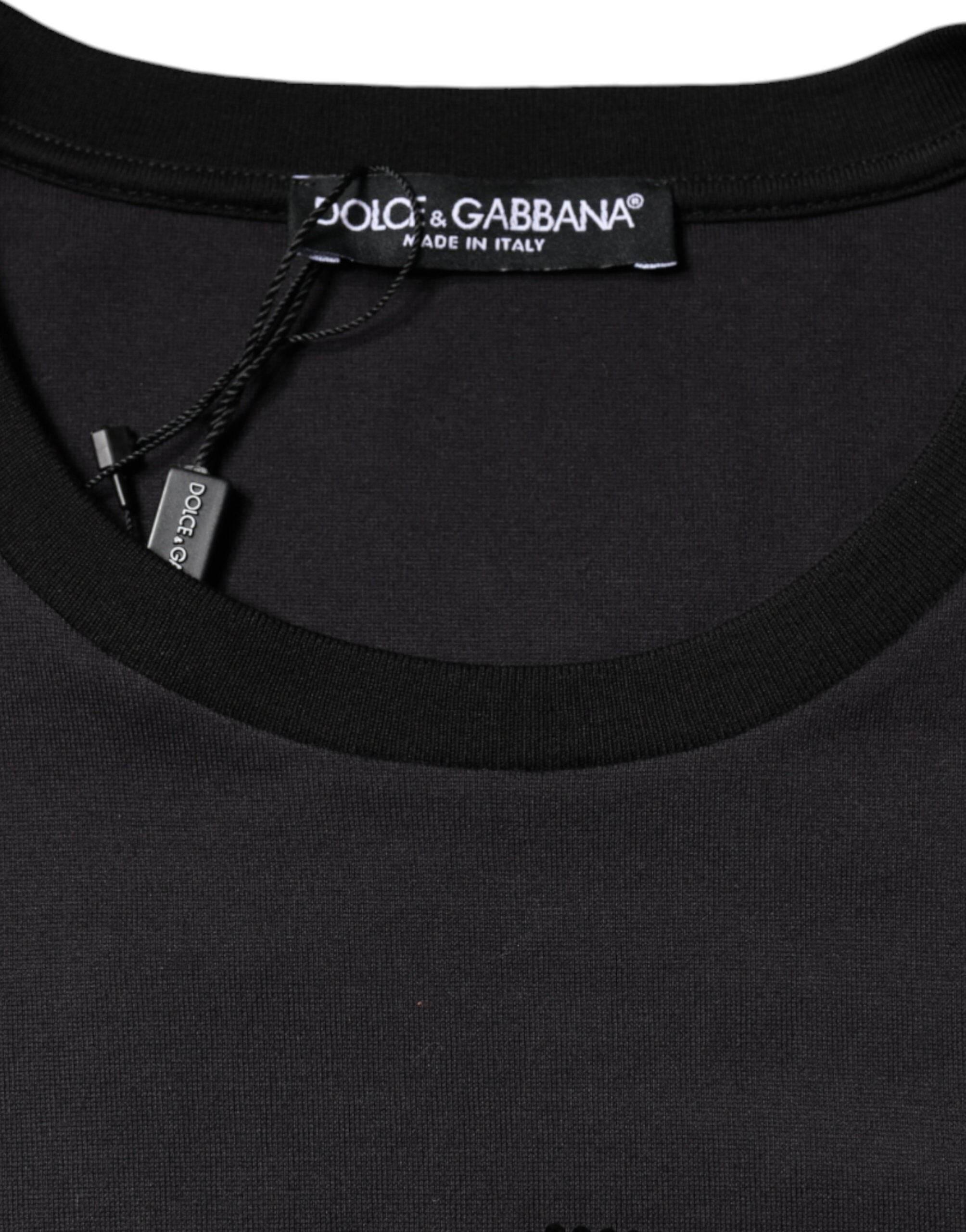 Dolce & Gabbana Black Cotton Logo Print Round Neck T-shirt - Hilstor
