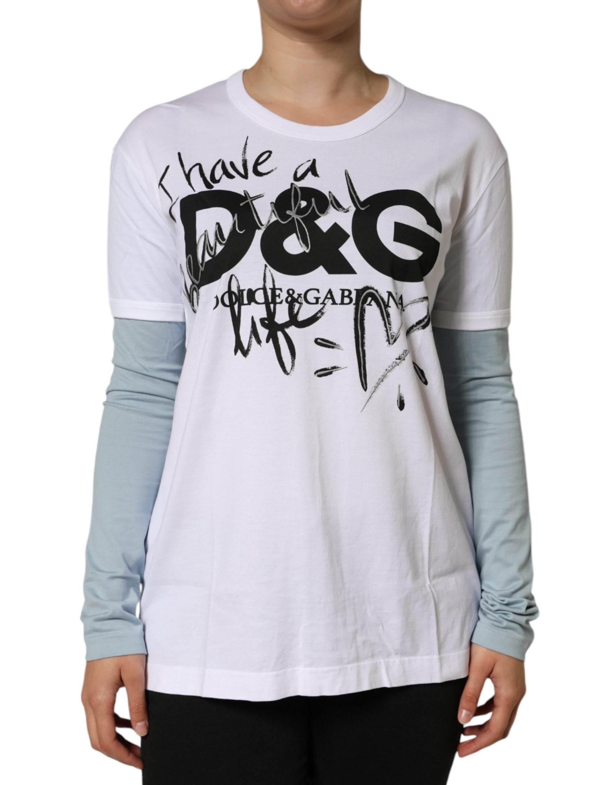 Dolce & Gabbana White Cotton Logo Print Round Neck T-shirt - Hilstor