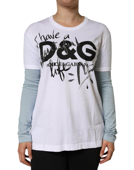 Dolce & Gabbana White Cotton Logo Print Round Neck T-shirt - Hilstor