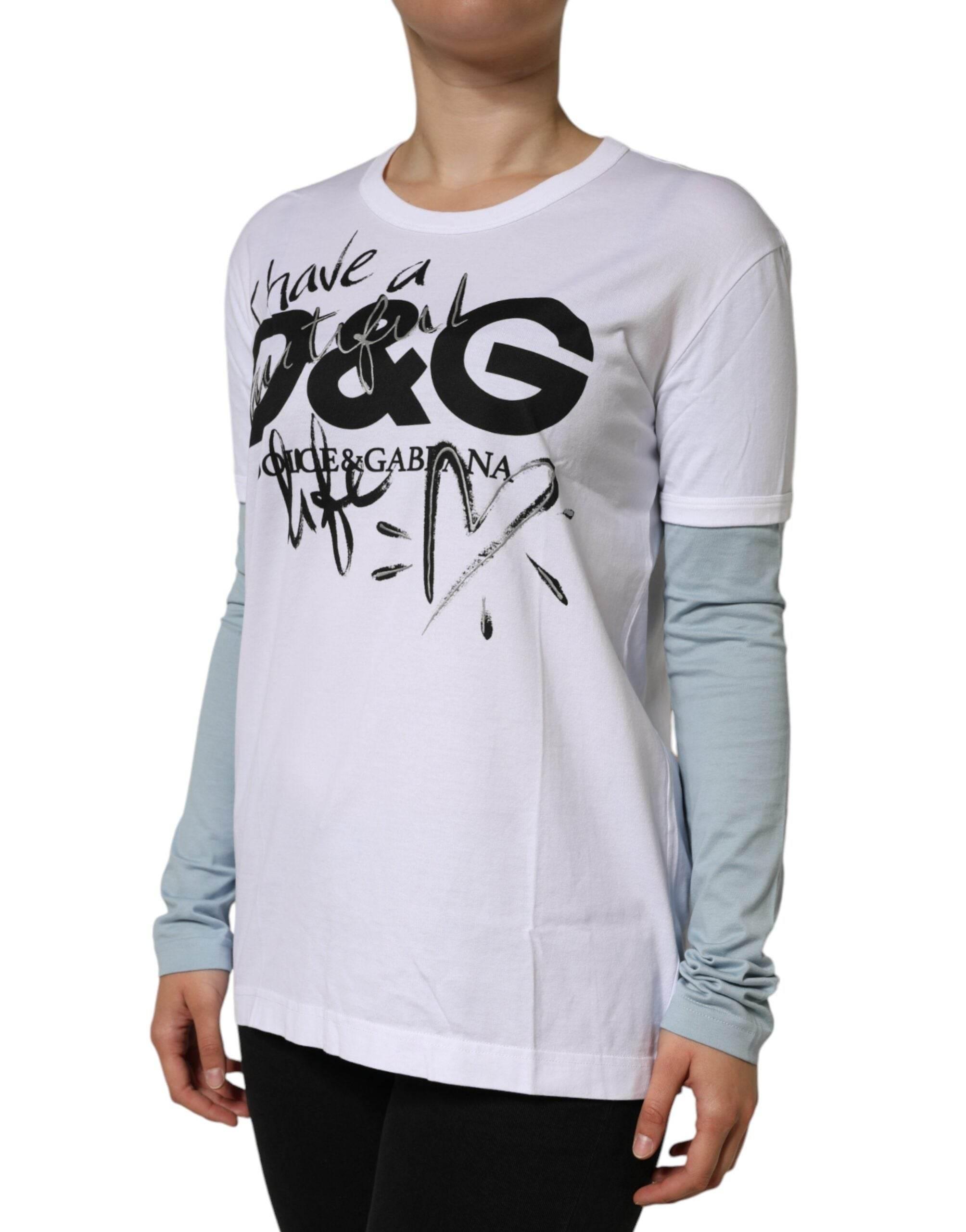 Dolce & Gabbana White Cotton Logo Print Round Neck T-shirt - Hilstor