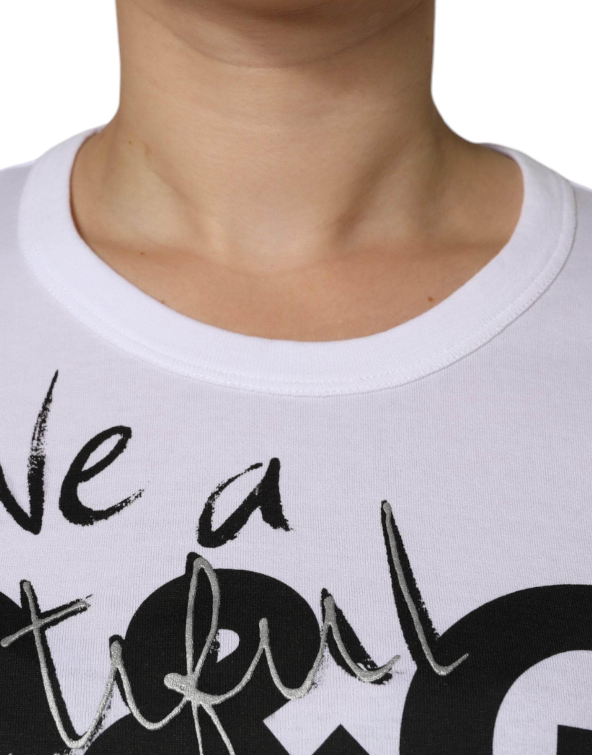 Dolce & Gabbana White Cotton Logo Print Round Neck T-shirt - Hilstor