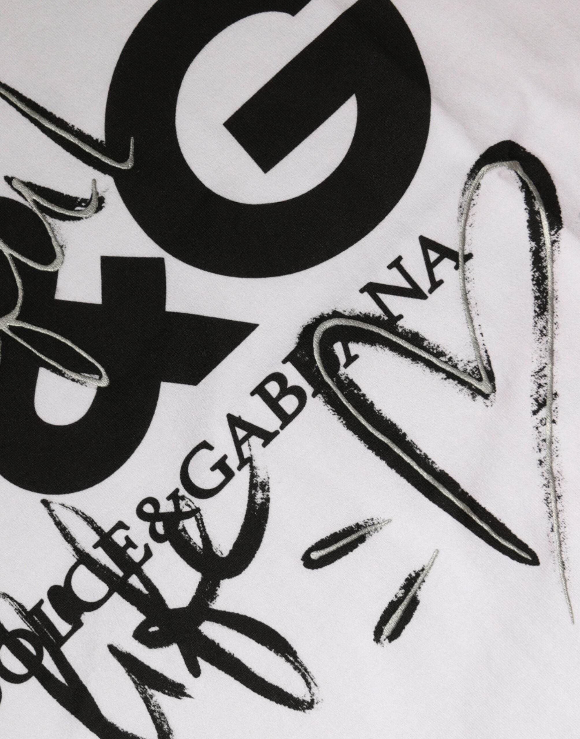 Dolce & Gabbana White Cotton Logo Print Round Neck T-shirt - Hilstor