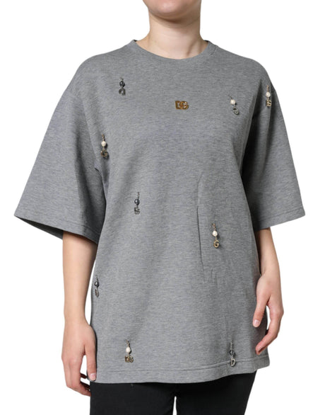 Dolce & Gabbana Gray Cotton Blend Embellished Tee T-shirt - Hilstor