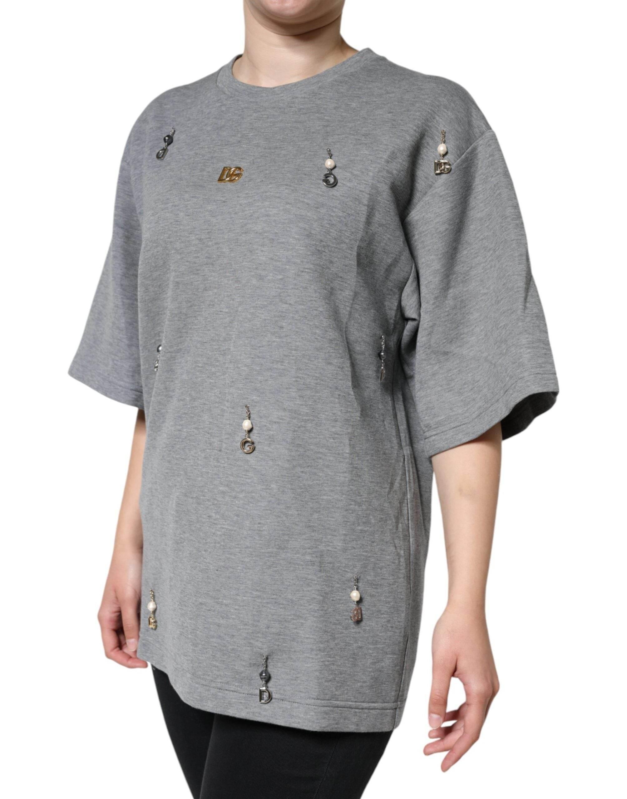Dolce & Gabbana Gray Cotton Blend Embellished Tee T-shirt - Hilstor