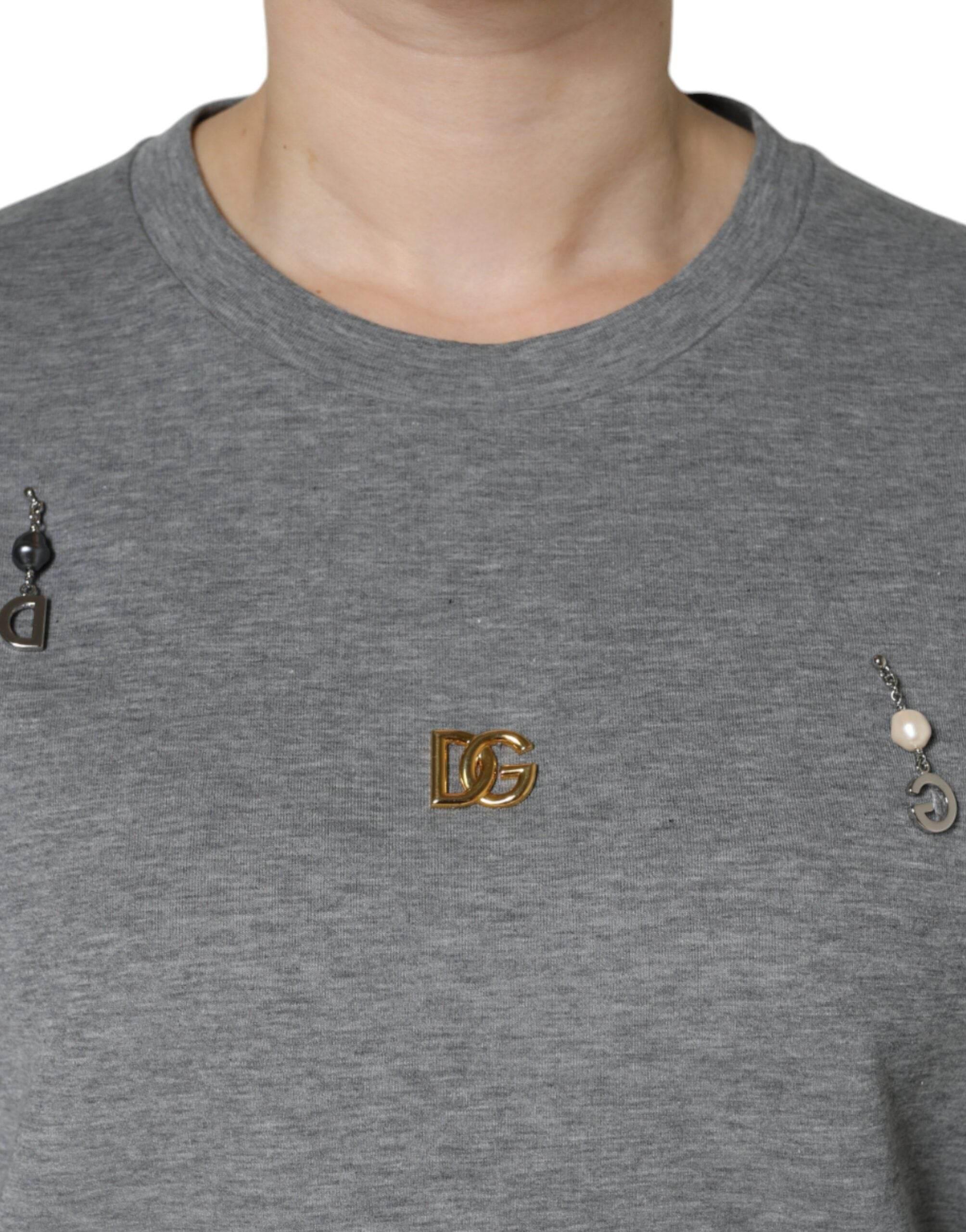 Dolce & Gabbana Gray Cotton Blend Embellished Tee T-shirt - Hilstor