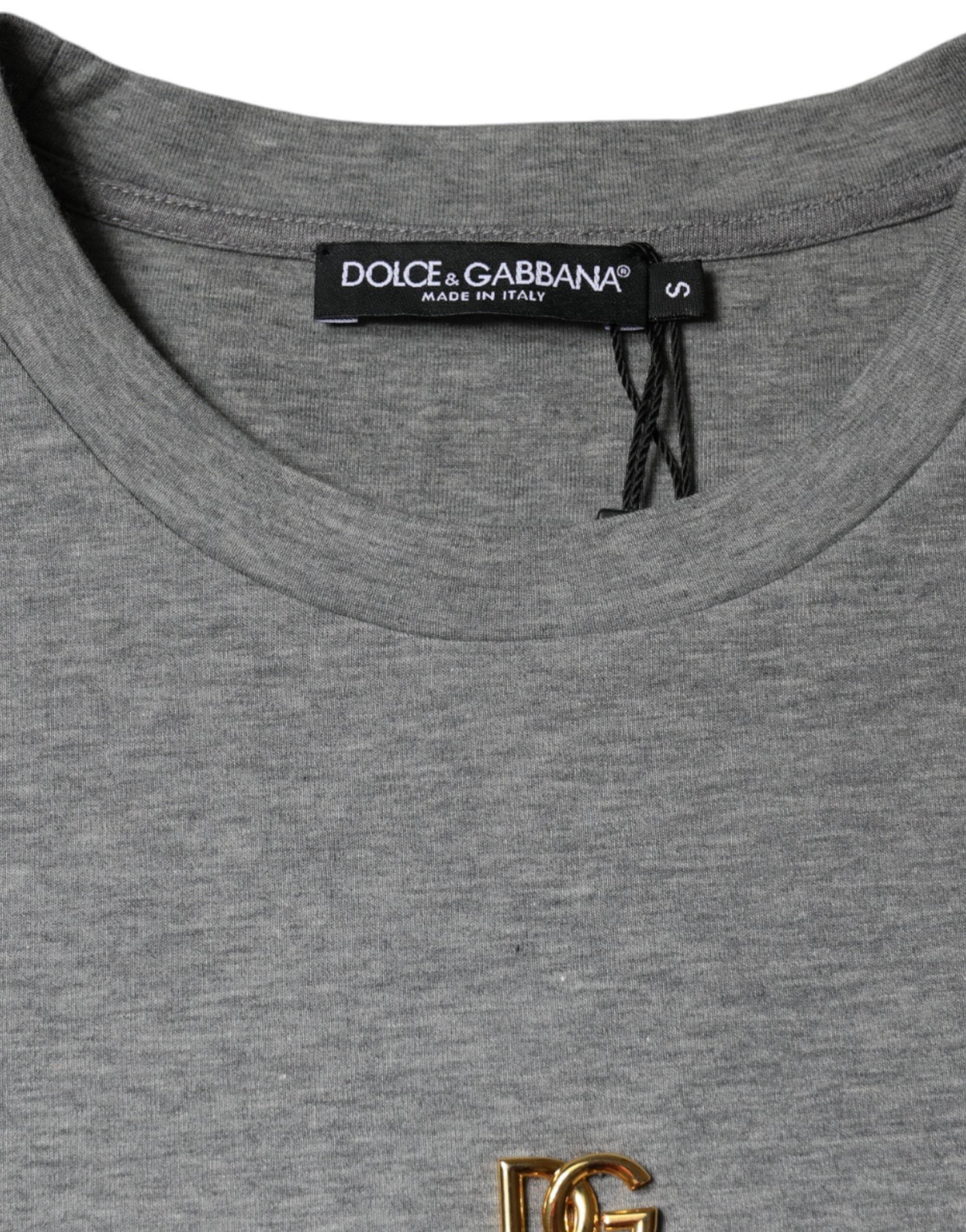 Dolce & Gabbana Gray Cotton Blend Embellished Tee T-shirt - Hilstor