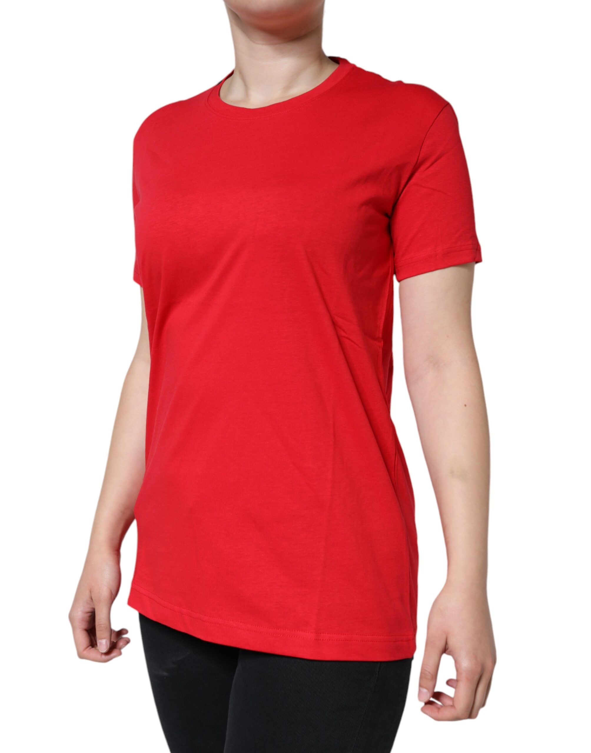 Dolce &amp; Gabbana rød bomuld T-shirt med rund hals med korte ærmer