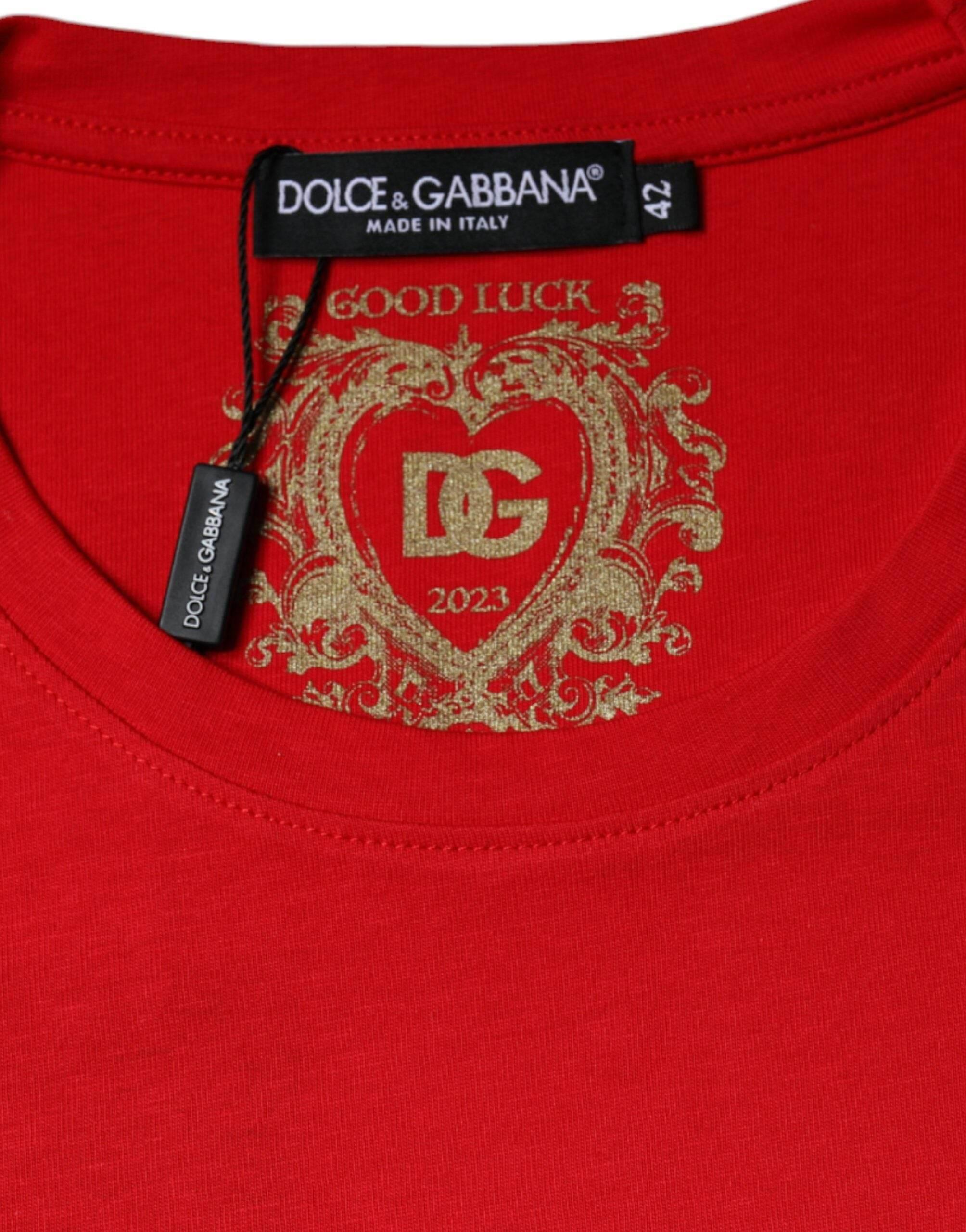 Dolce & Gabbana Red Cotton Crew Neck Short Sleeve Tee T-shirt - Hilstor