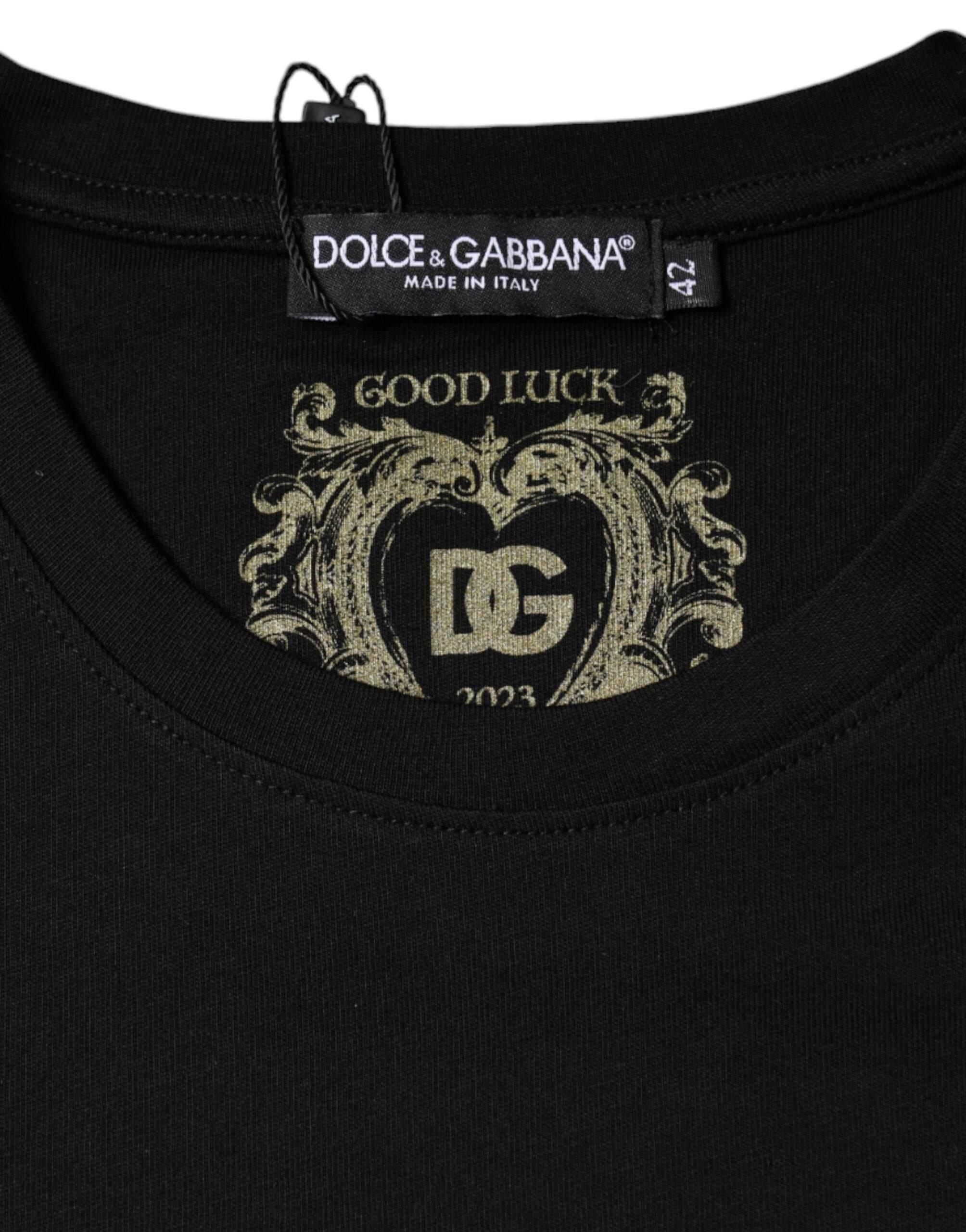 Dolce & Gabbana Black Cotton Crew Neck Short Sleeve T-shirt - Hilstor