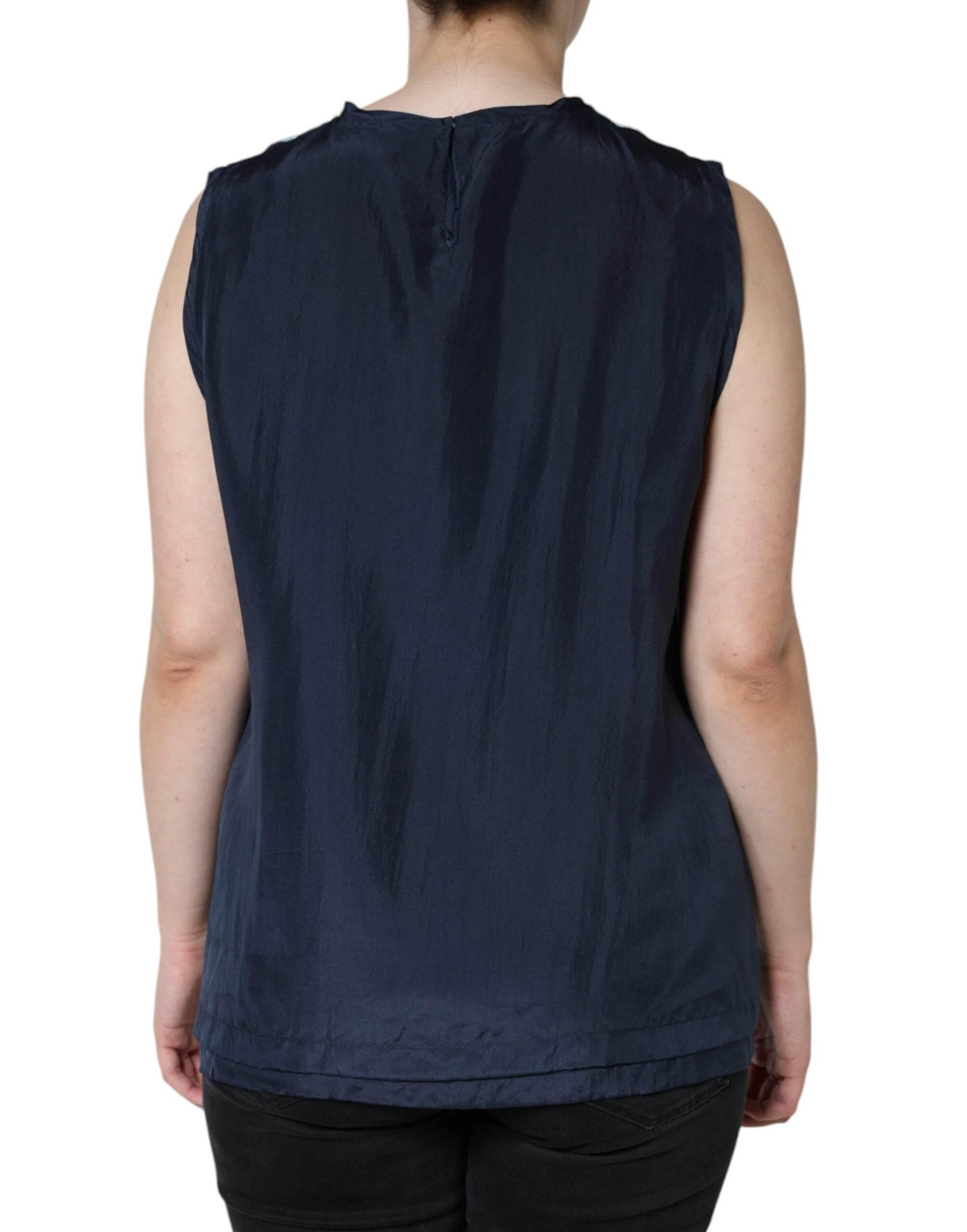 Dolce & Gabbana Blue Floral Lace Silk Sleeveless Tank Top - Hilstor