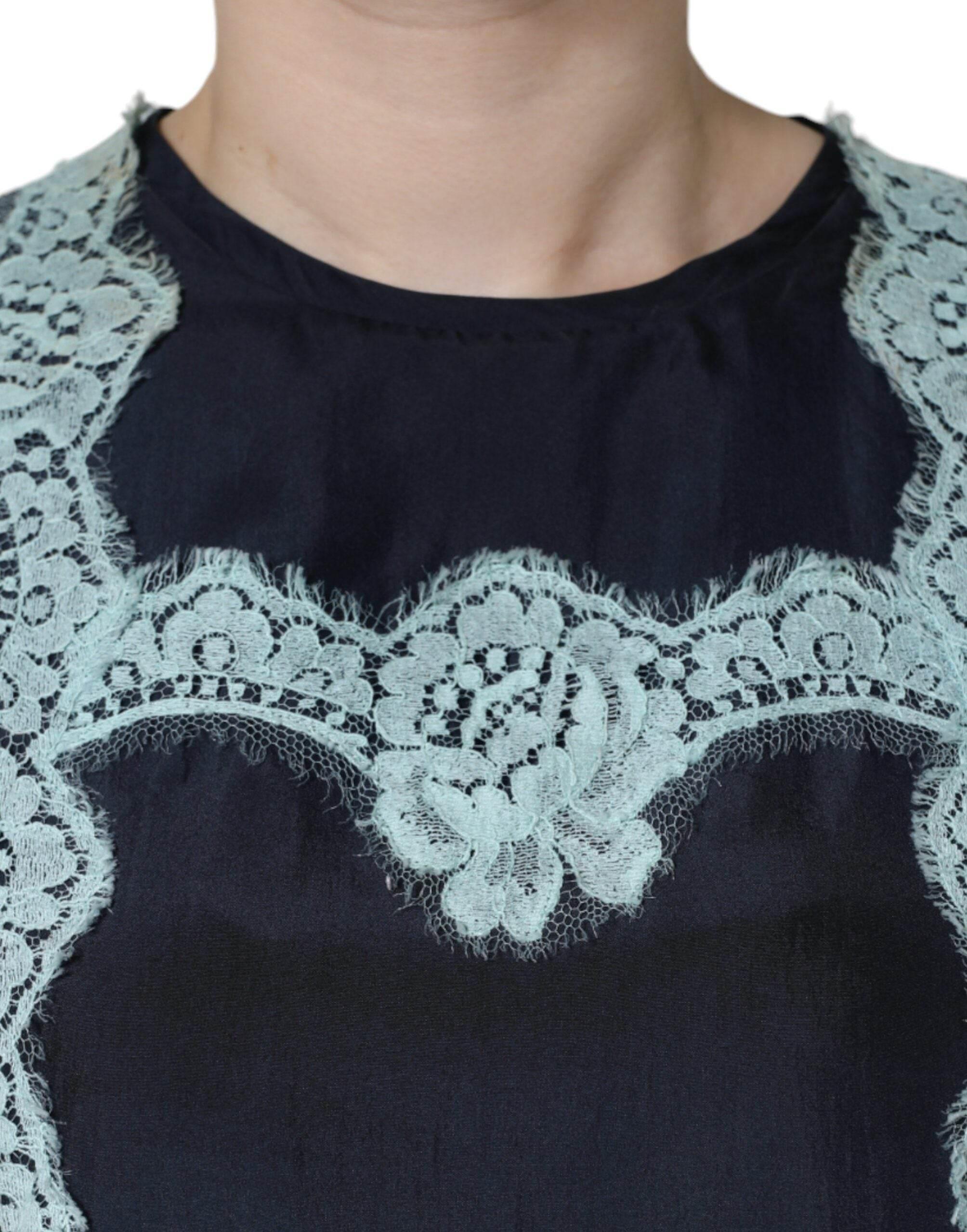 Dolce & Gabbana Blue Floral Lace Silk Sleeveless Tank Top - Hilstor