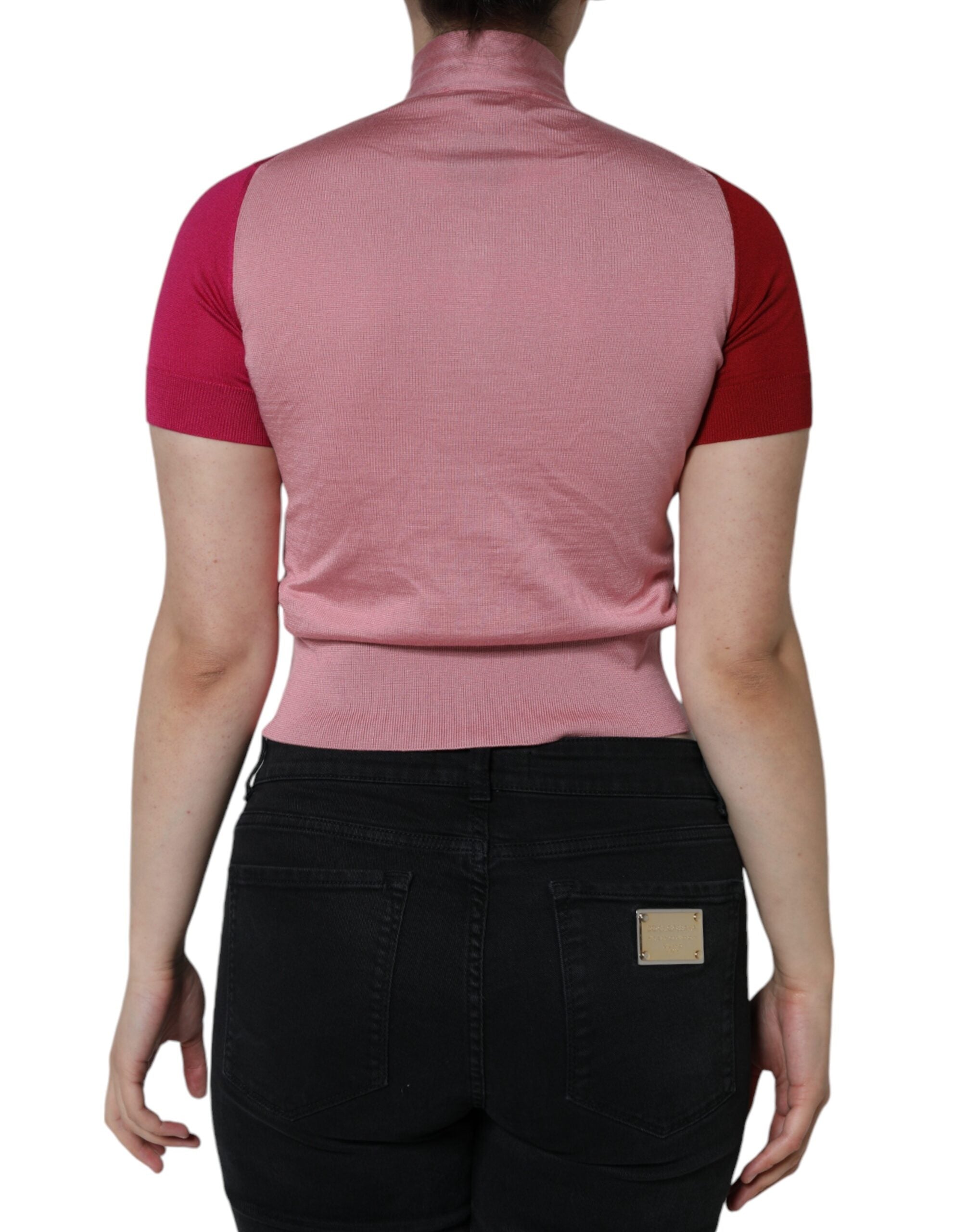 Dolce &amp; Gabbana Pink Kortærmet Pullover Ascot Collar Top