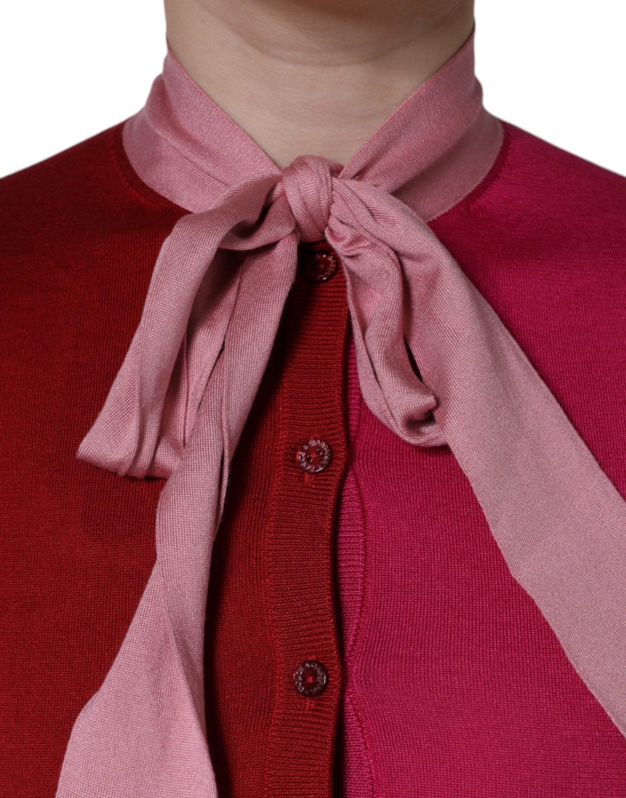 Dolce &amp; Gabbana Pink Kortærmet Pullover Ascot Collar Top