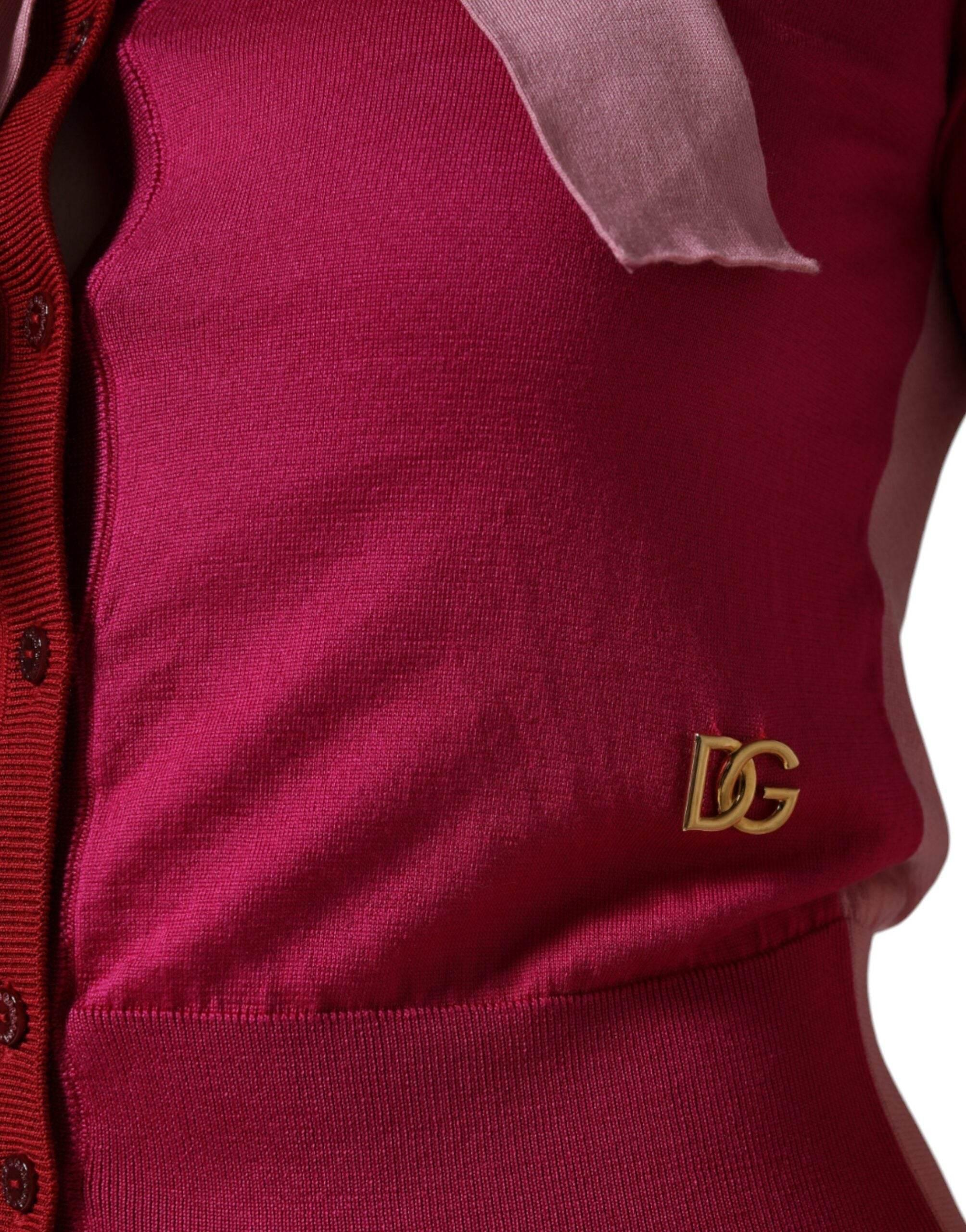 Dolce & Gabbana Pink Short Sleeves Pullover Ascot Collar Top - Hilstor