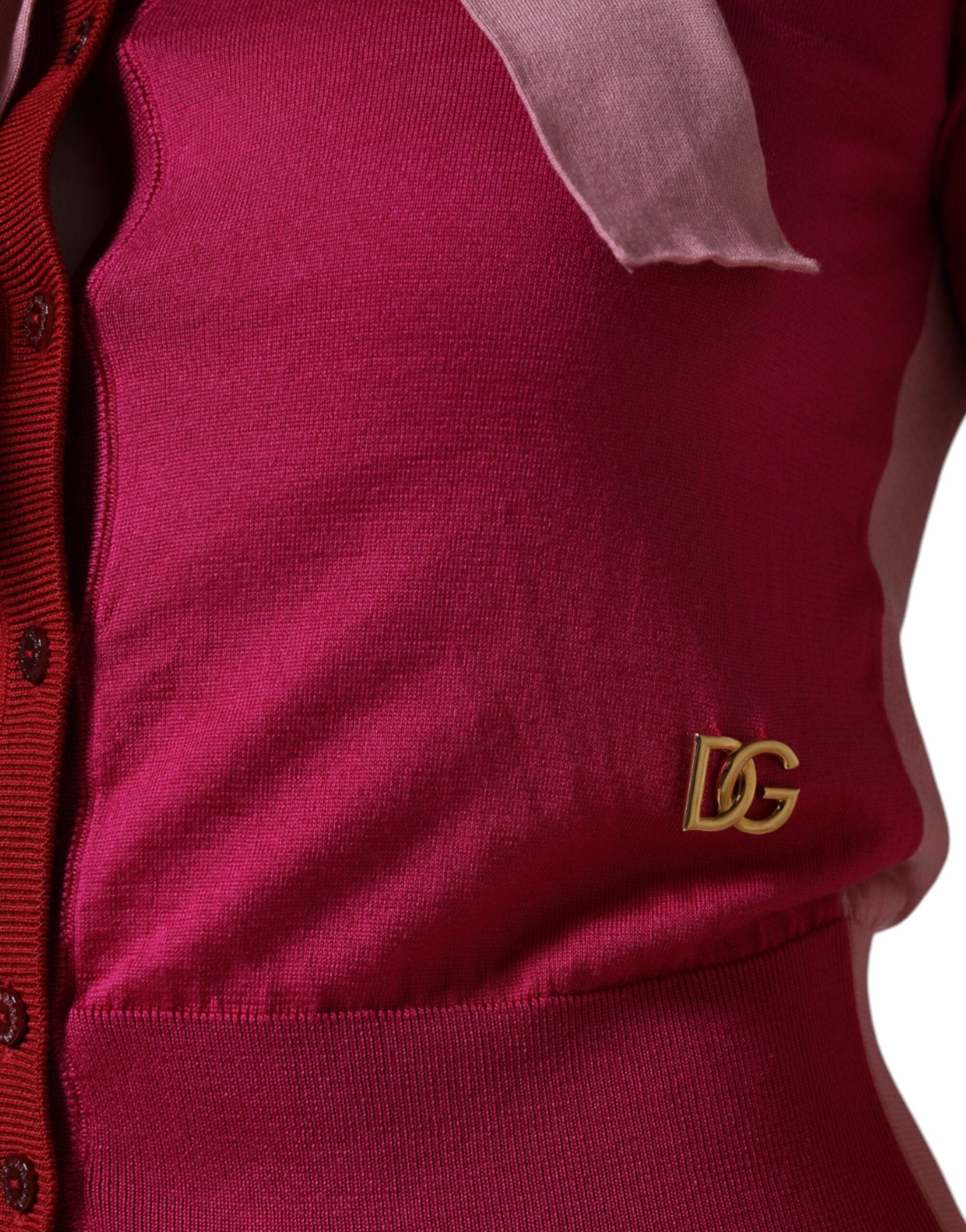 Dolce &amp; Gabbana Pink Kortærmet Pullover Ascot Collar Top