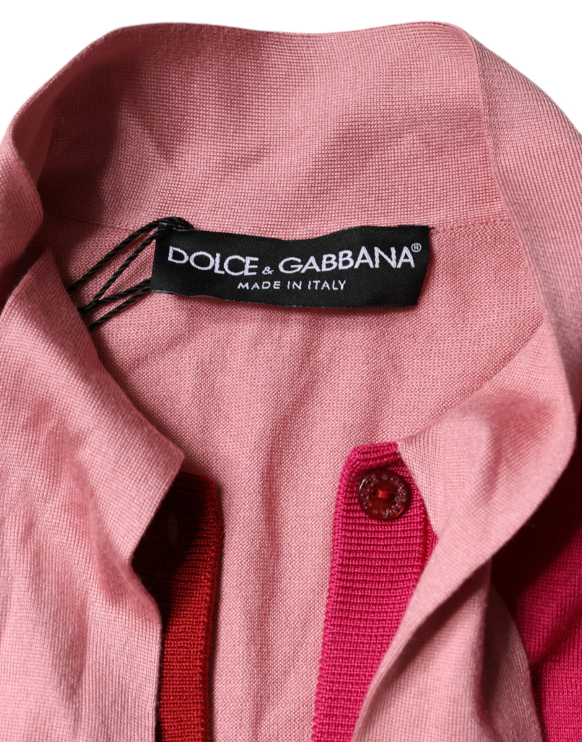 Dolce &amp; Gabbana Pink Kortærmet Pullover Ascot Collar Top