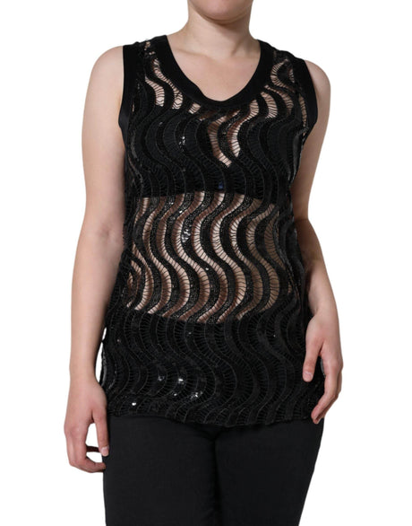 Dolce & Gabbana Black Sequin Sleeveless Tank Blouse Top - Hilstor