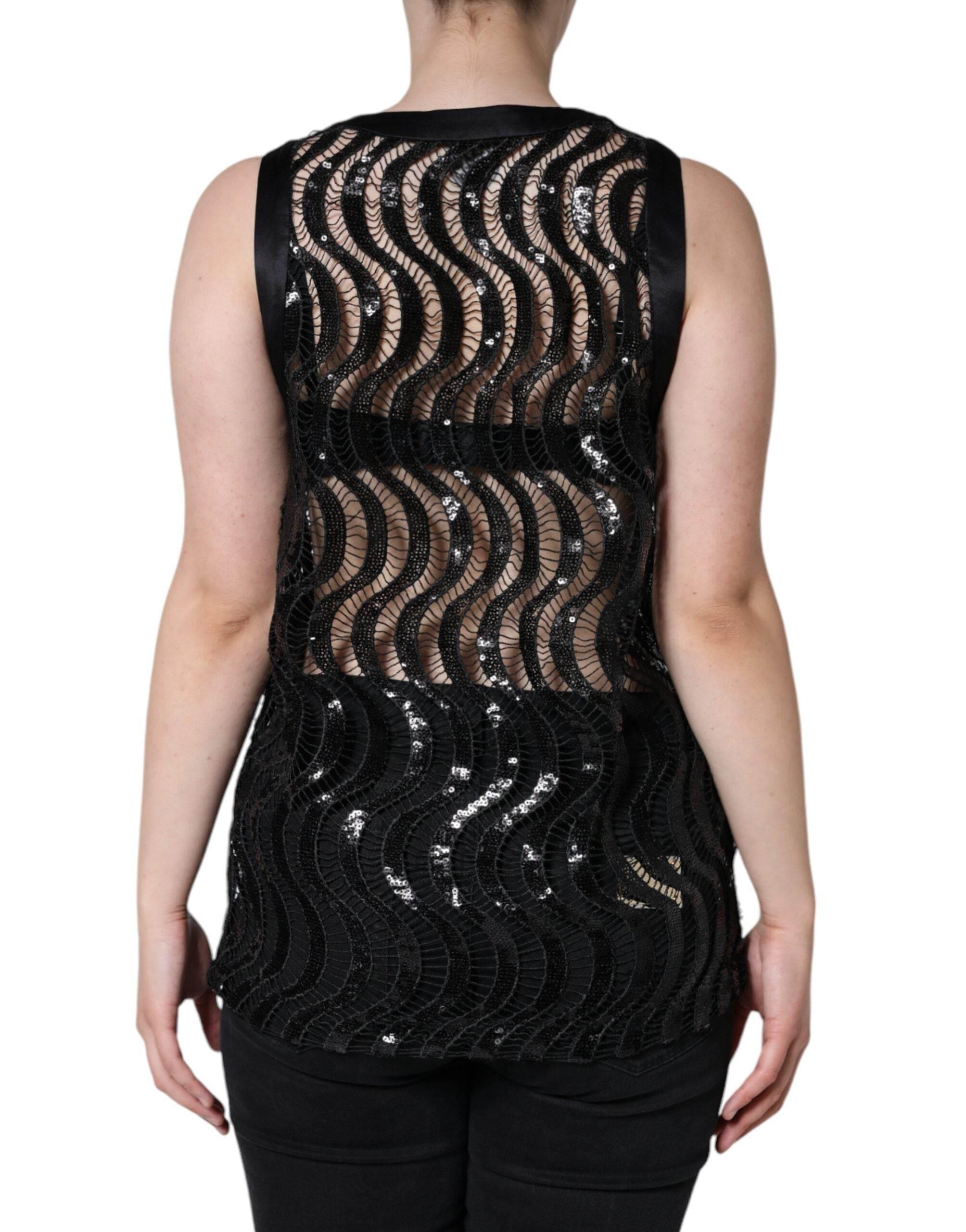 Dolce & Gabbana Black Sequin Sleeveless Tank Blouse Top - Hilstor