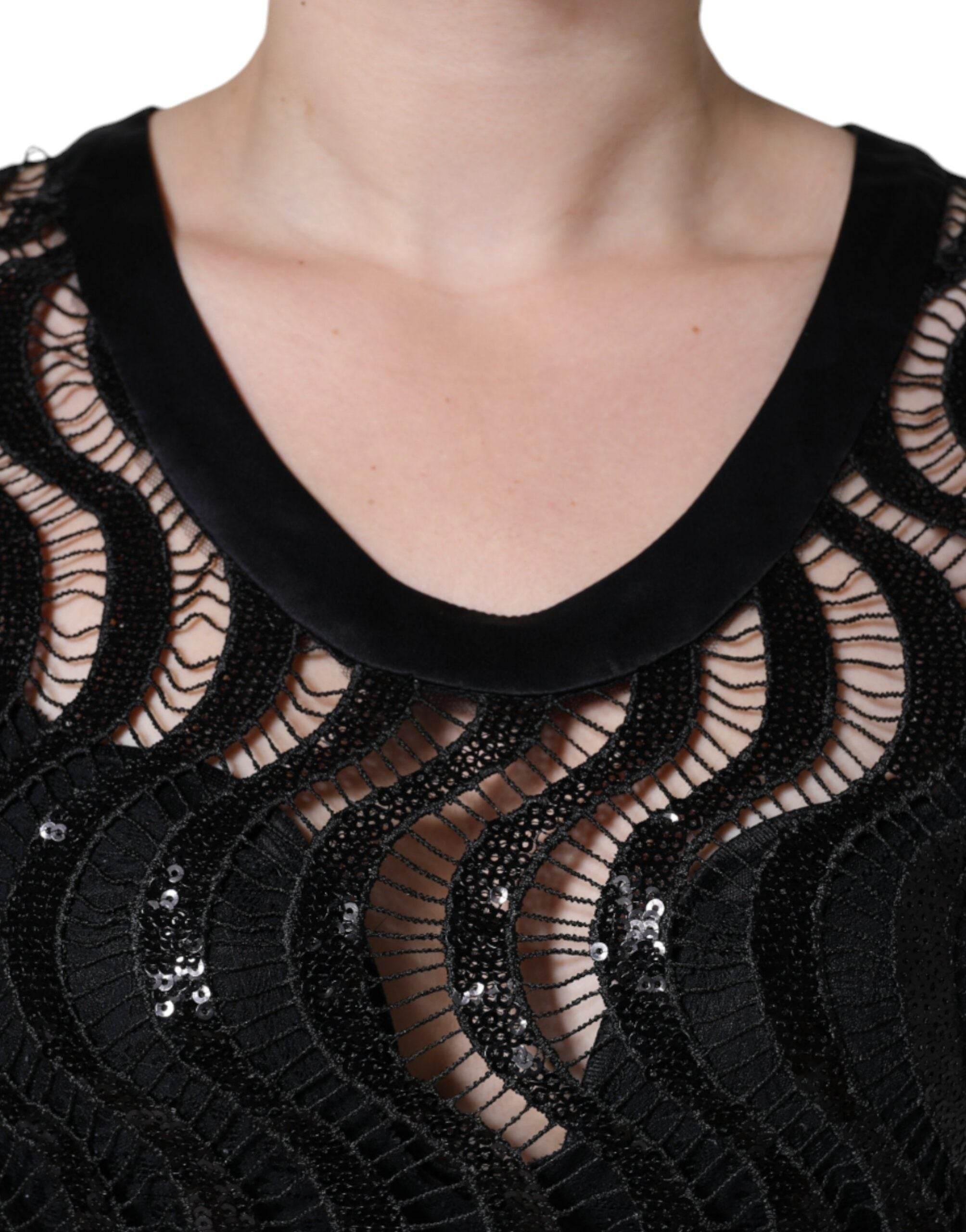 Dolce & Gabbana Black Sequin Sleeveless Tank Blouse Top - Hilstor