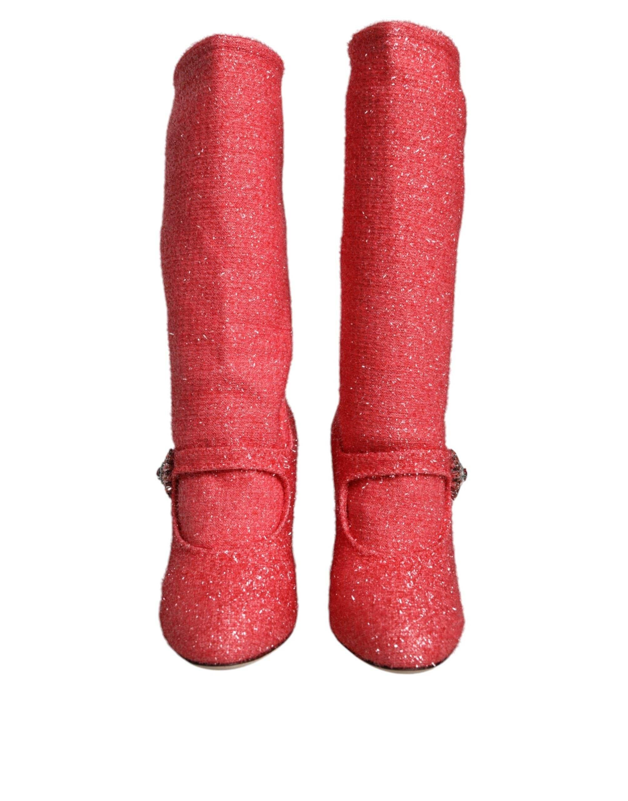 Dolce & Gabbana Pink Crystal Lurex Fantasy High Boots Shoes - Hilstor