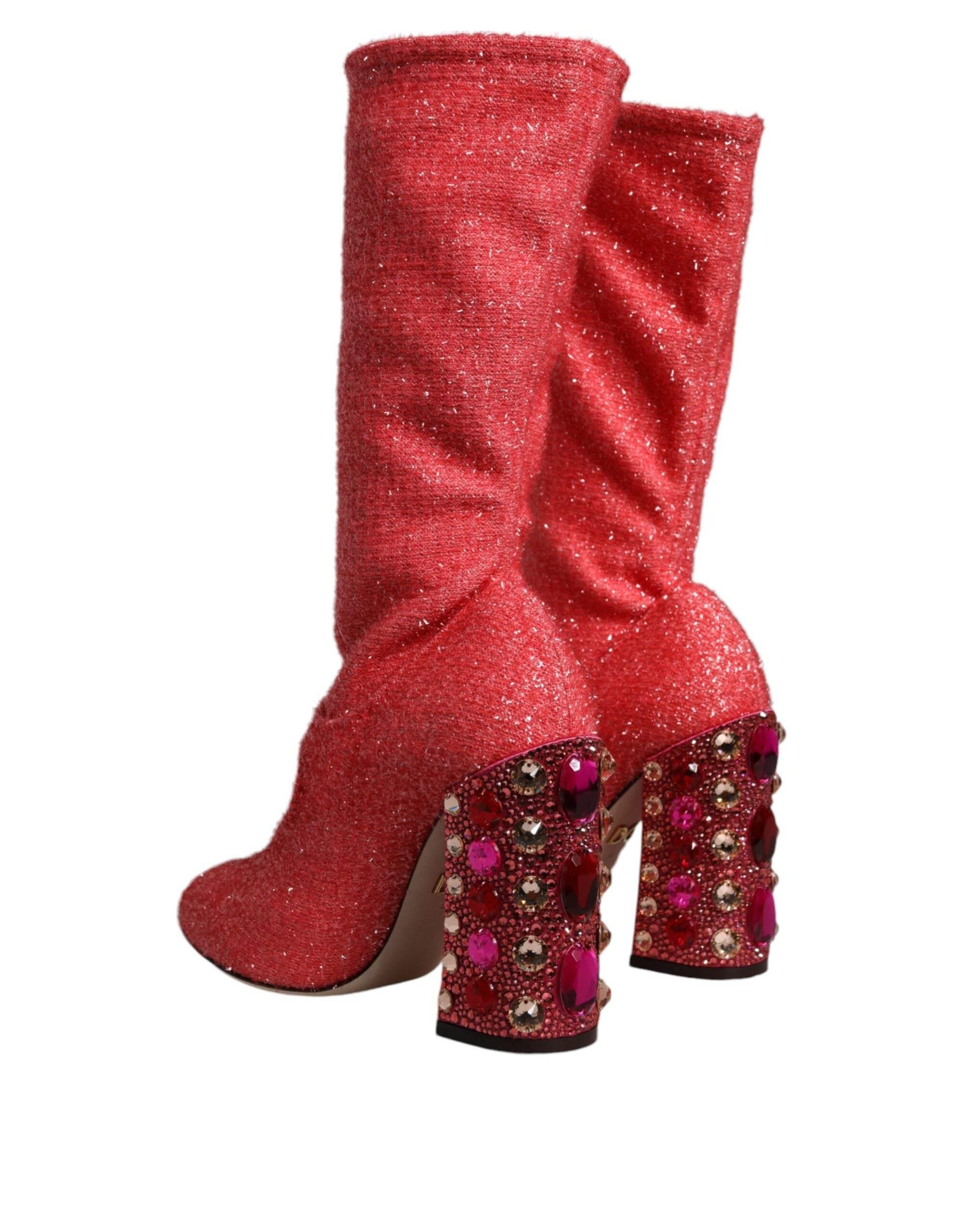 Dolce & Gabbana Pink Crystal Lurex Fantasy High Boots Shoes - Hilstor