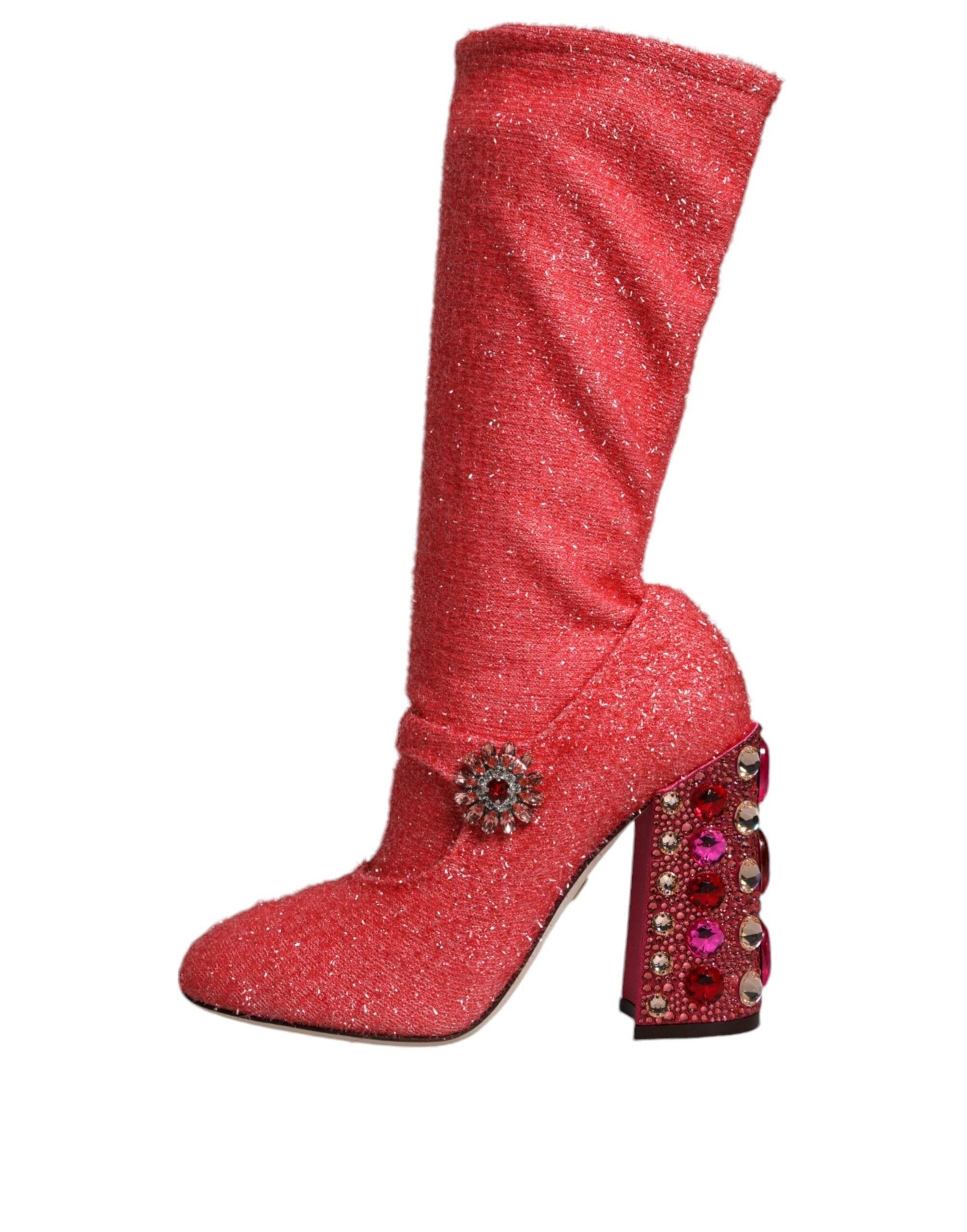 Dolce & Gabbana Pink Crystal Lurex Fantasy High Boots Shoes - Hilstor