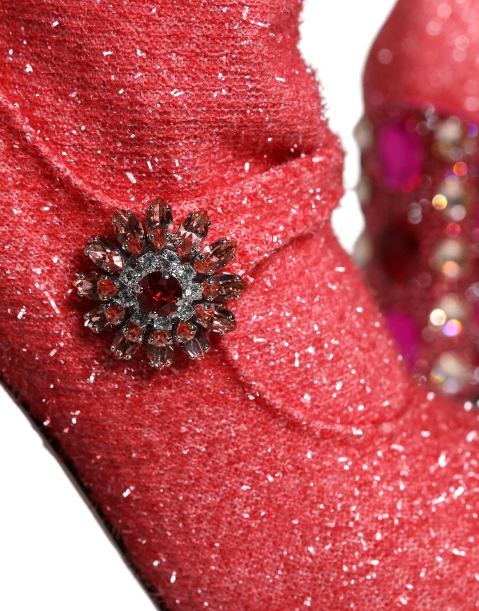 Dolce & Gabbana Pink Crystal Lurex Fantasy High Boots Shoes - Hilstor