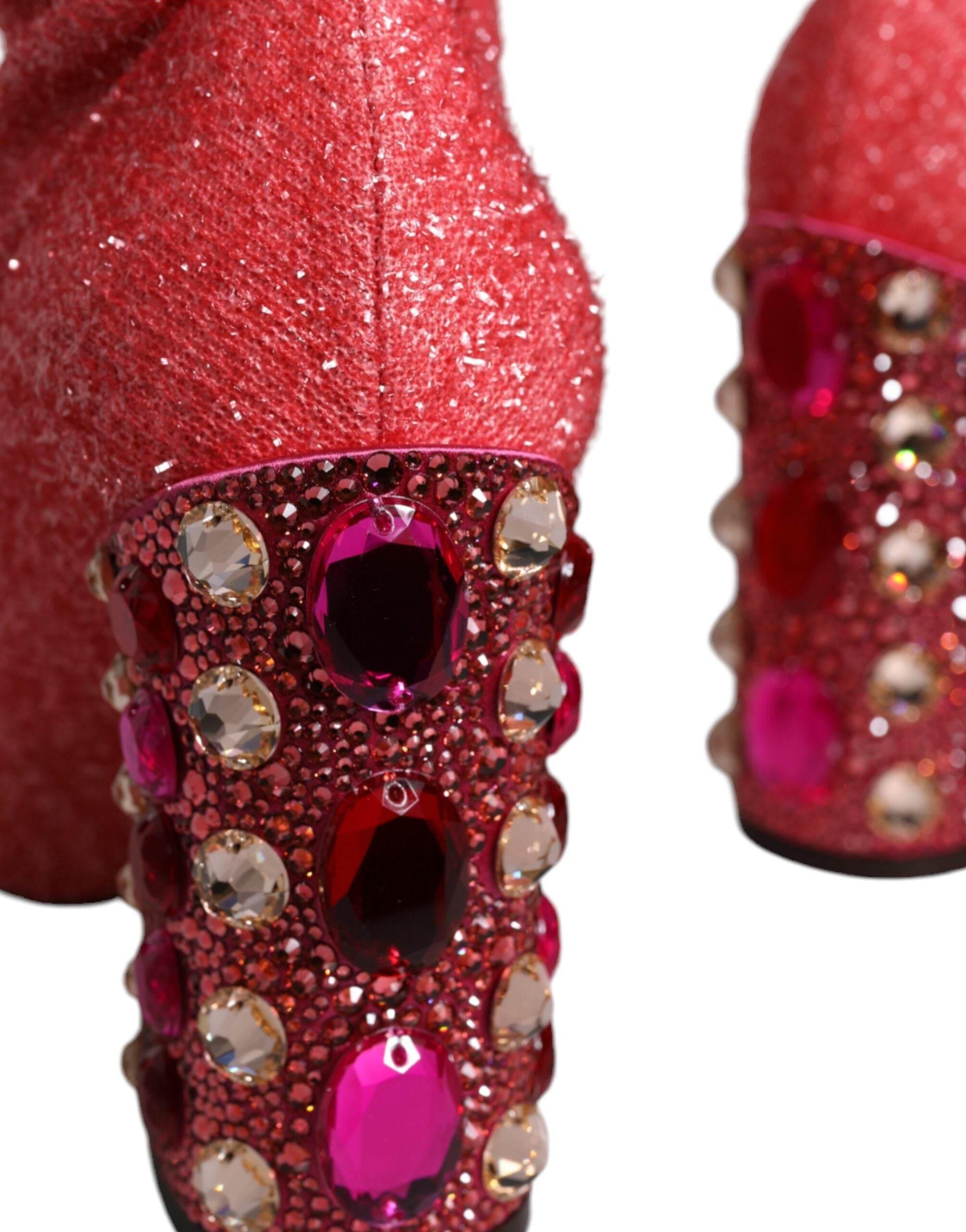 Dolce & Gabbana Pink Crystal Lurex Fantasy High Boots Shoes - Hilstor