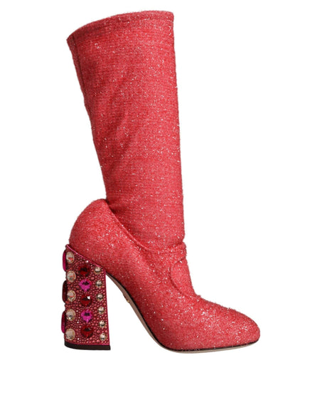 Dolce & Gabbana Pink Crystal Lurex Fantasy High Boots Shoes - Hilstor