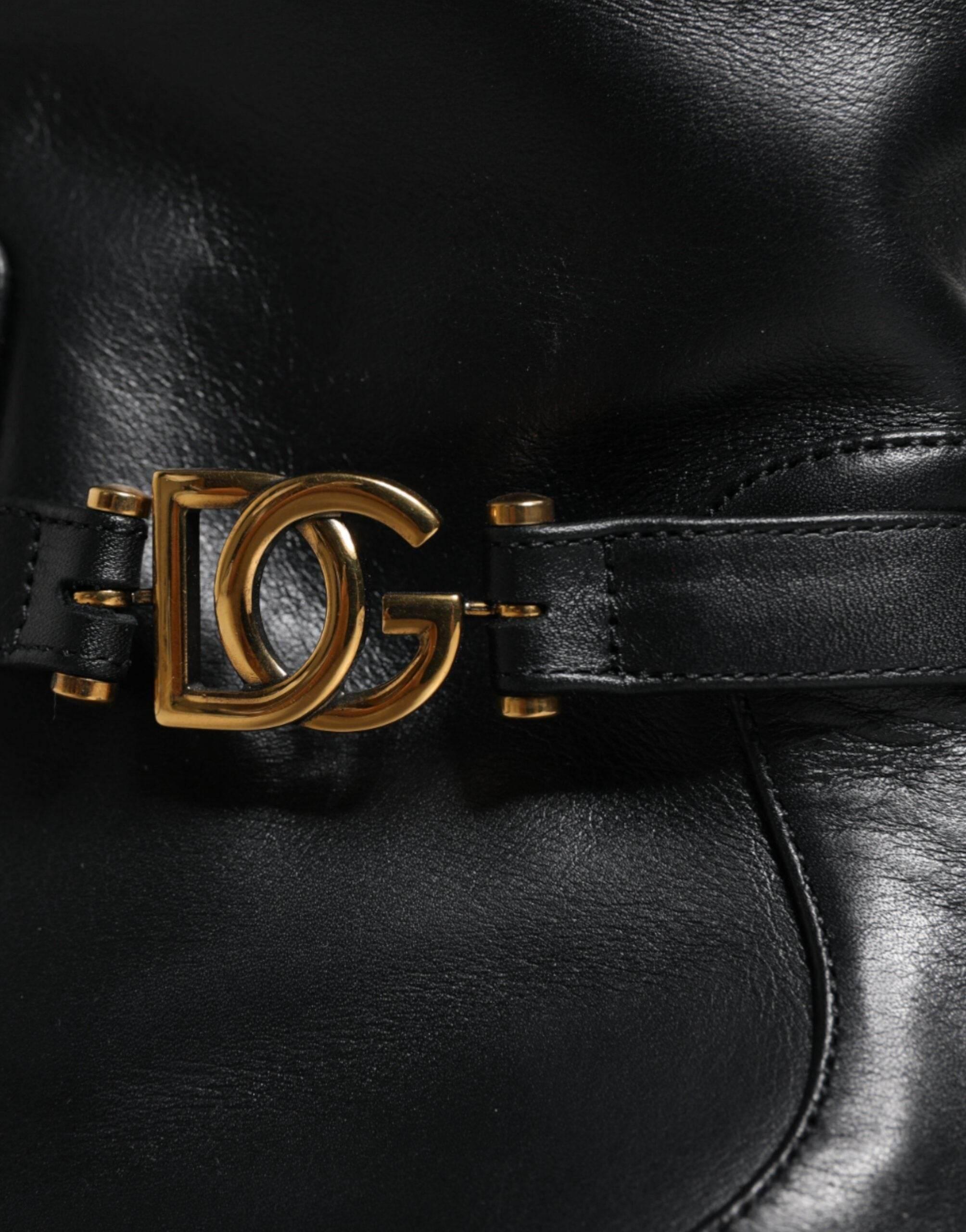 Dolce & Gabbana Black Leather Logo Mid Calf Boots Shoes - Hilstor