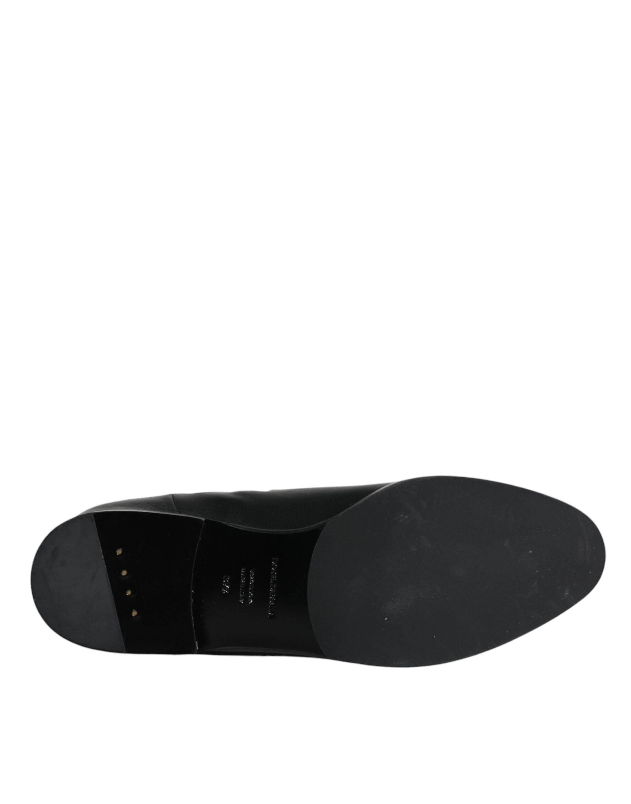 Dolce & Gabbana Black Leather Logo Mid Calf Boots Shoes - Hilstor
