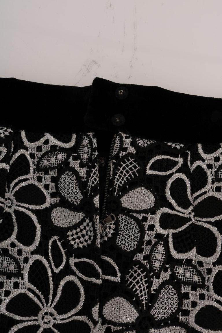 Dolce & Gabbana Elegant Lace Mini Skirt with Crystal Details - Hilstor