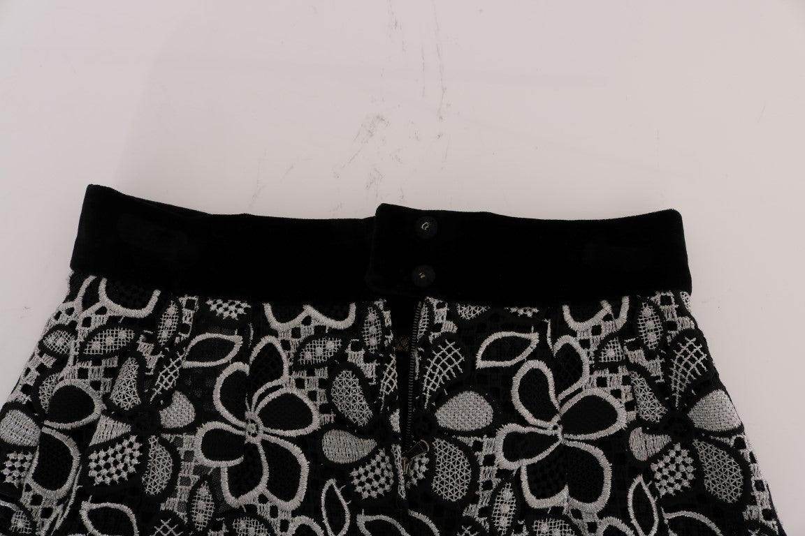 Dolce & Gabbana Elegant Lace Mini Skirt with Crystal Details - Hilstor