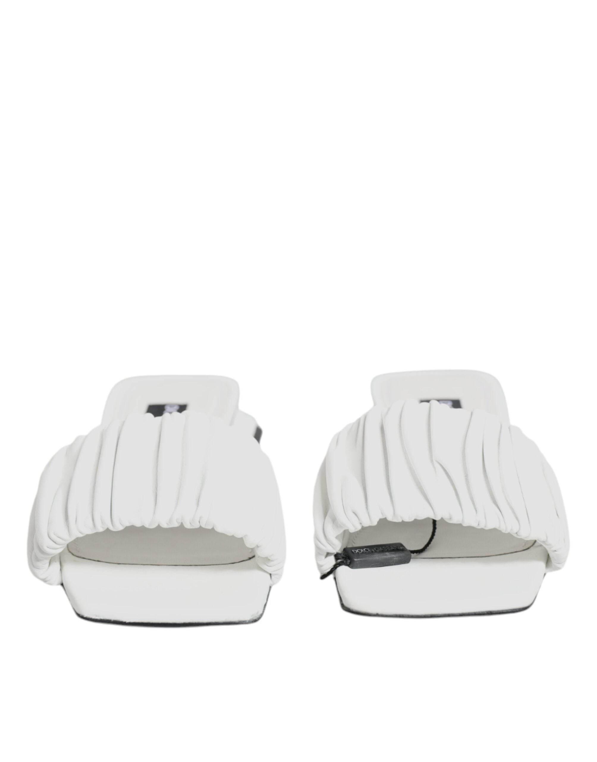 Dolce & Gabbana White Leather Slides Flats Sandals Shoes - Hilstor